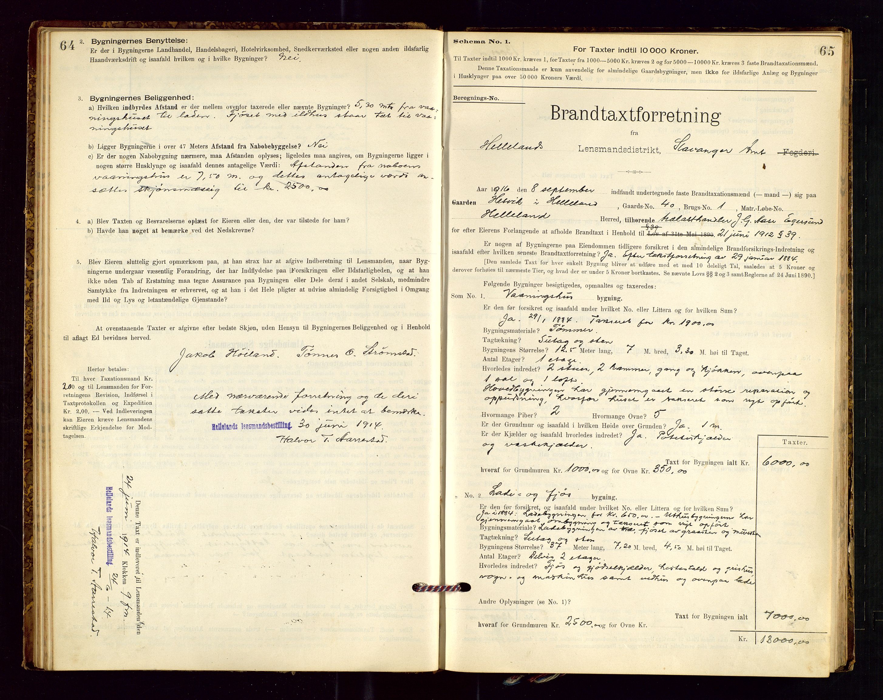 Helleland lensmannskontor, AV/SAST-A-100209/Gob/L0001: "Brandtaxationsprotokol", 1896-1919, s. 64-65