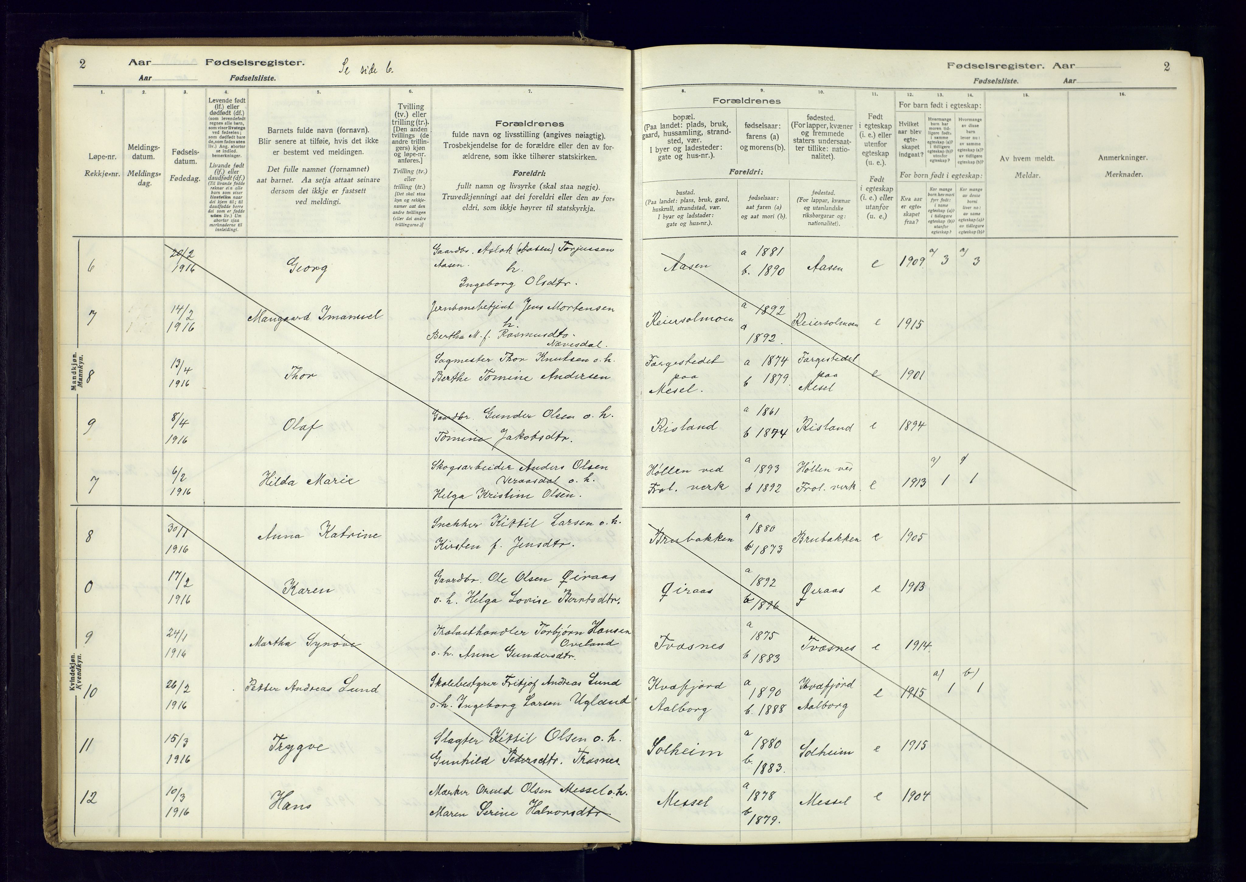 Froland sokneprestkontor, AV/SAK-1111-0013/J/Ja/L0001: Fødselsregister nr. 1, 1916-1950, s. 2