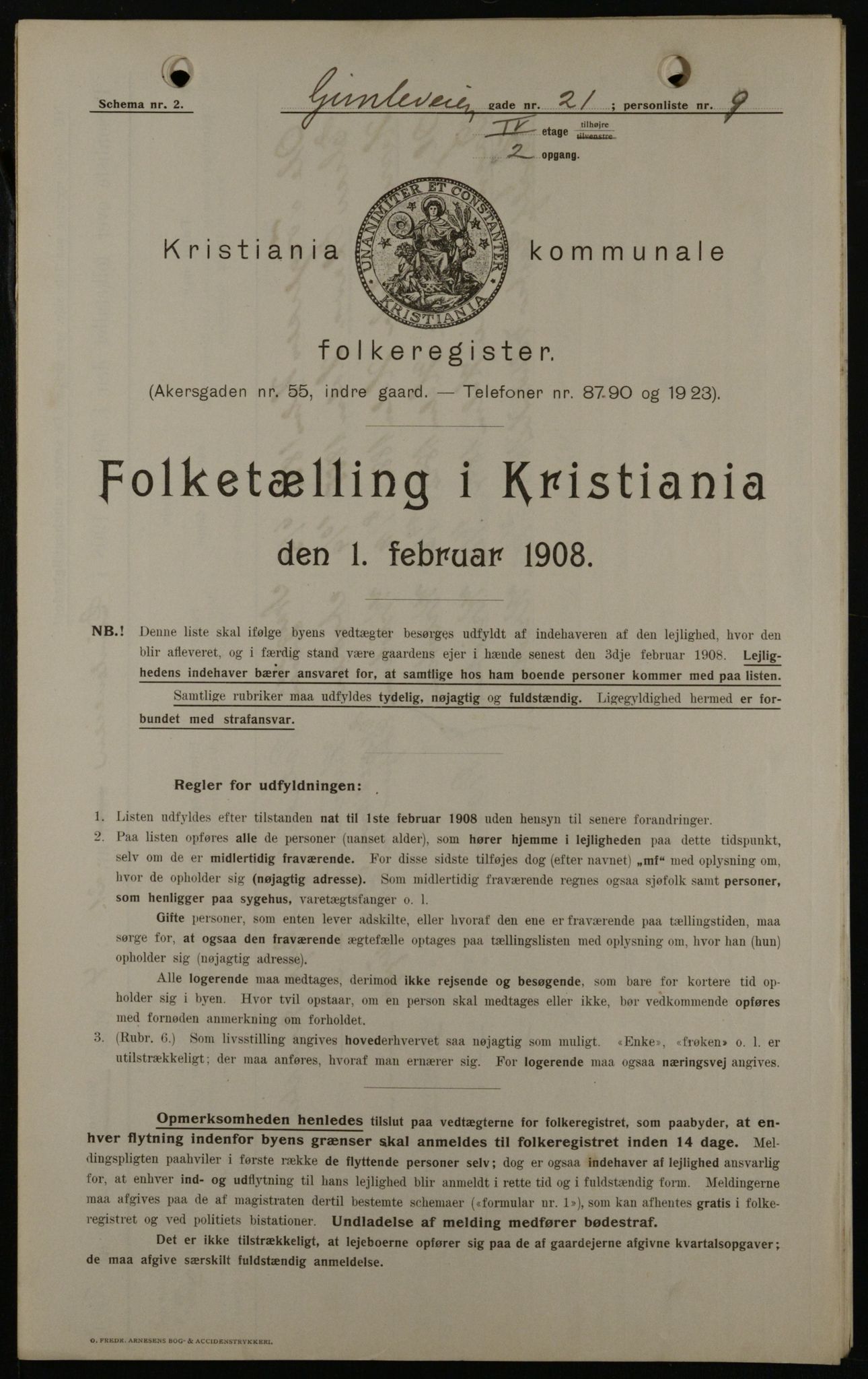 OBA, Kommunal folketelling 1.2.1908 for Kristiania kjøpstad, 1908, s. 26309