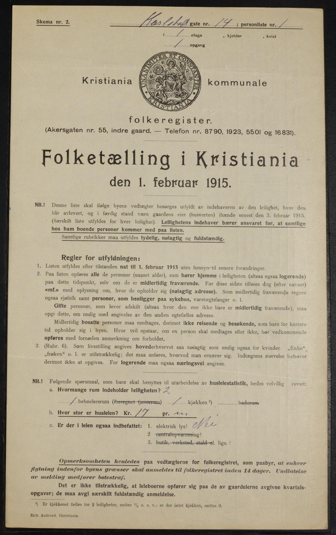 OBA, Kommunal folketelling 1.2.1915 for Kristiania, 1915, s. 48697