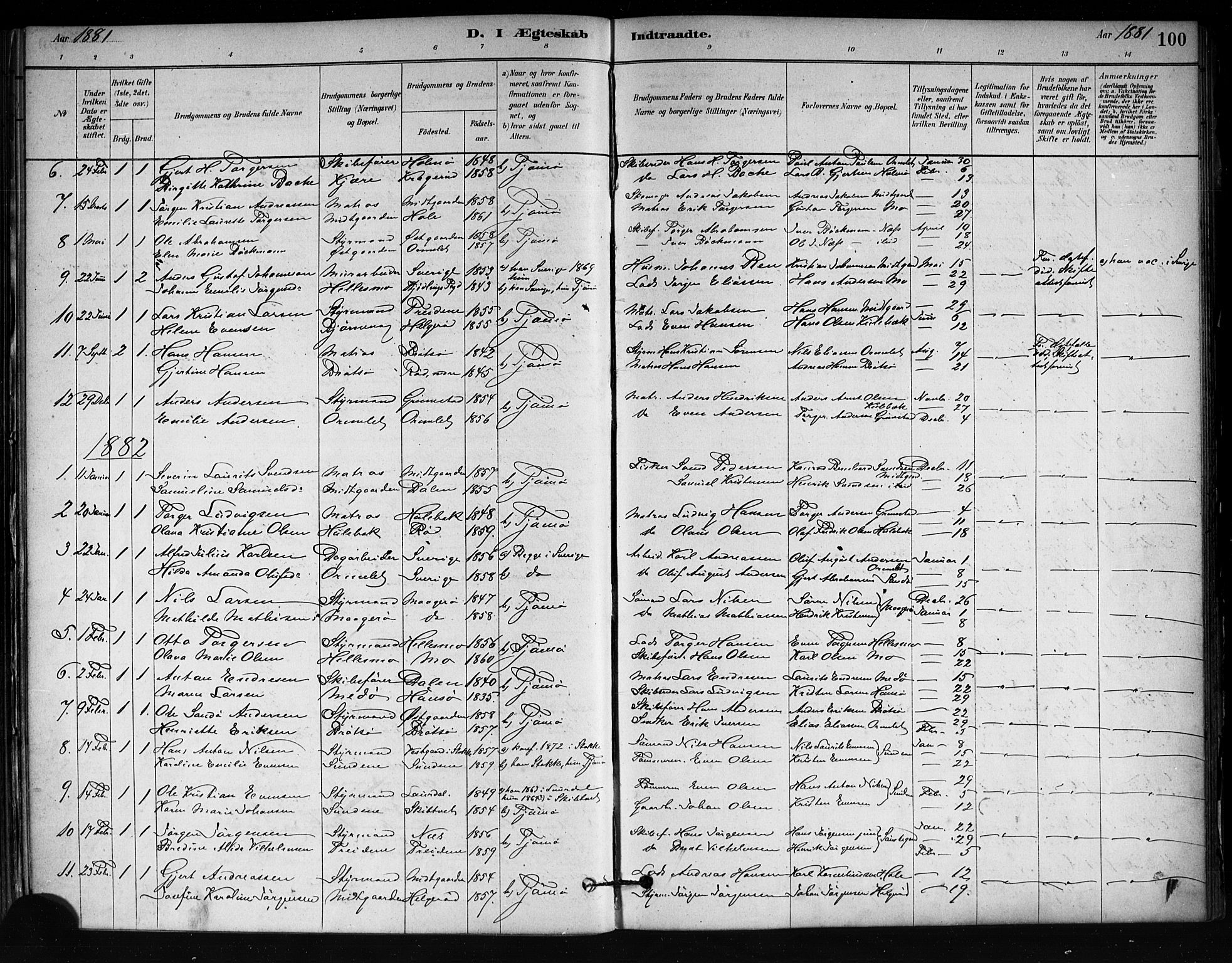 Tjøme kirkebøker, AV/SAKO-A-328/F/Fa/L0001: Ministerialbok nr. I 1, 1879-1890, s. 100