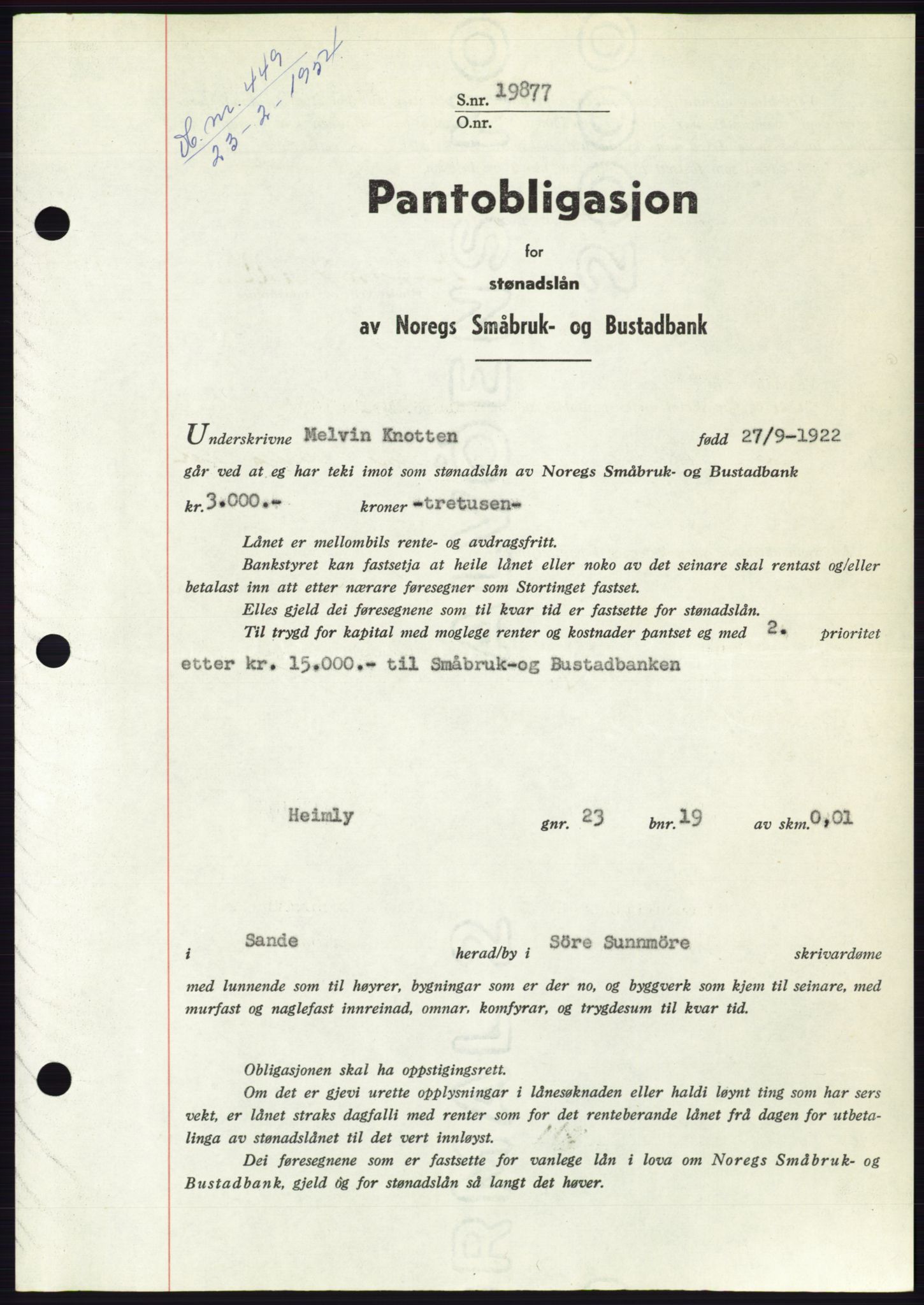 Søre Sunnmøre sorenskriveri, AV/SAT-A-4122/1/2/2C/L0124: Pantebok nr. 12B, 1953-1954, Dagboknr: 449/1954