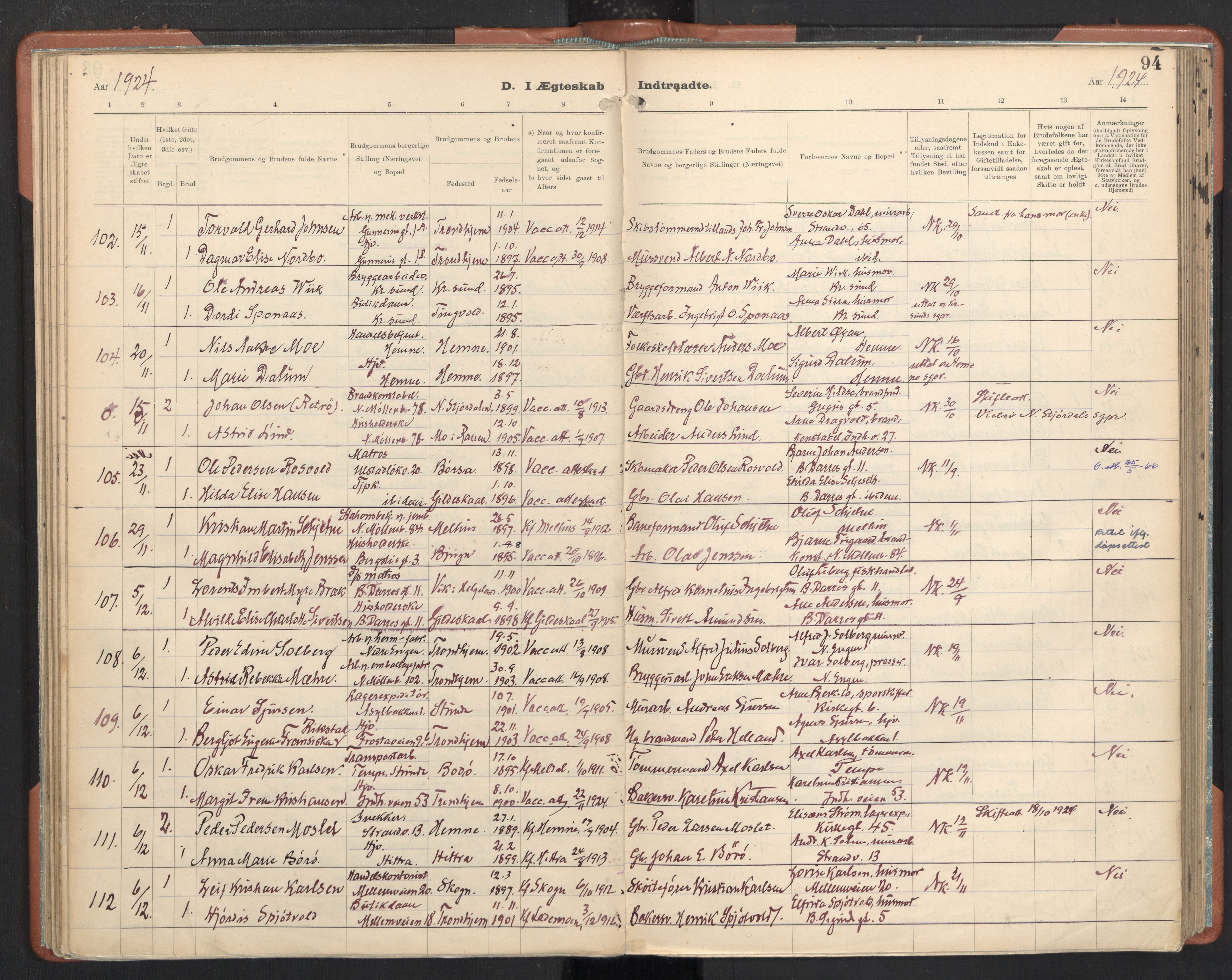 Ministerialprotokoller, klokkerbøker og fødselsregistre - Sør-Trøndelag, AV/SAT-A-1456/605/L0245: Ministerialbok nr. 605A07, 1916-1938, s. 94