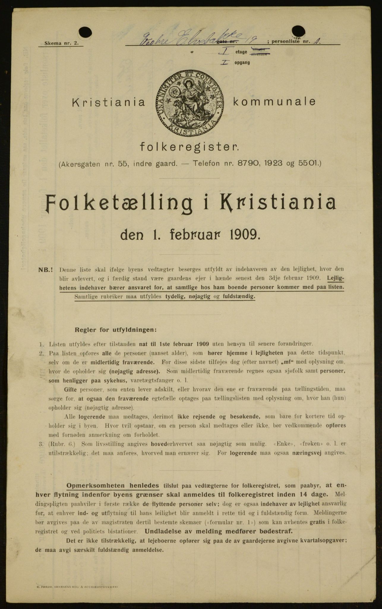 OBA, Kommunal folketelling 1.2.1909 for Kristiania kjøpstad, 1909, s. 111175