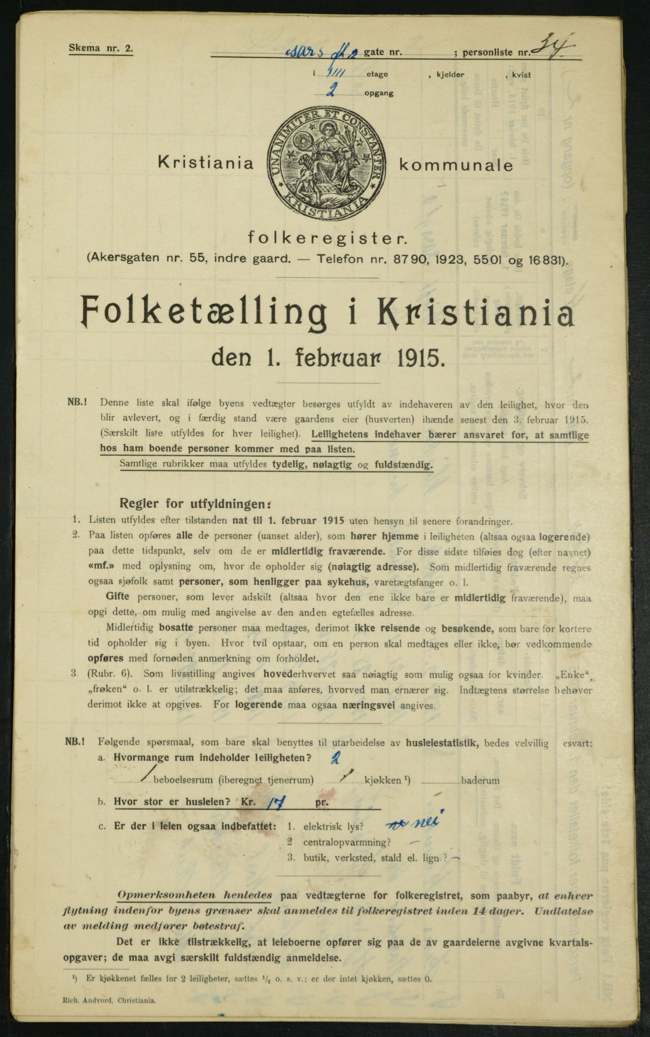 OBA, Kommunal folketelling 1.2.1915 for Kristiania, 1915, s. 88847