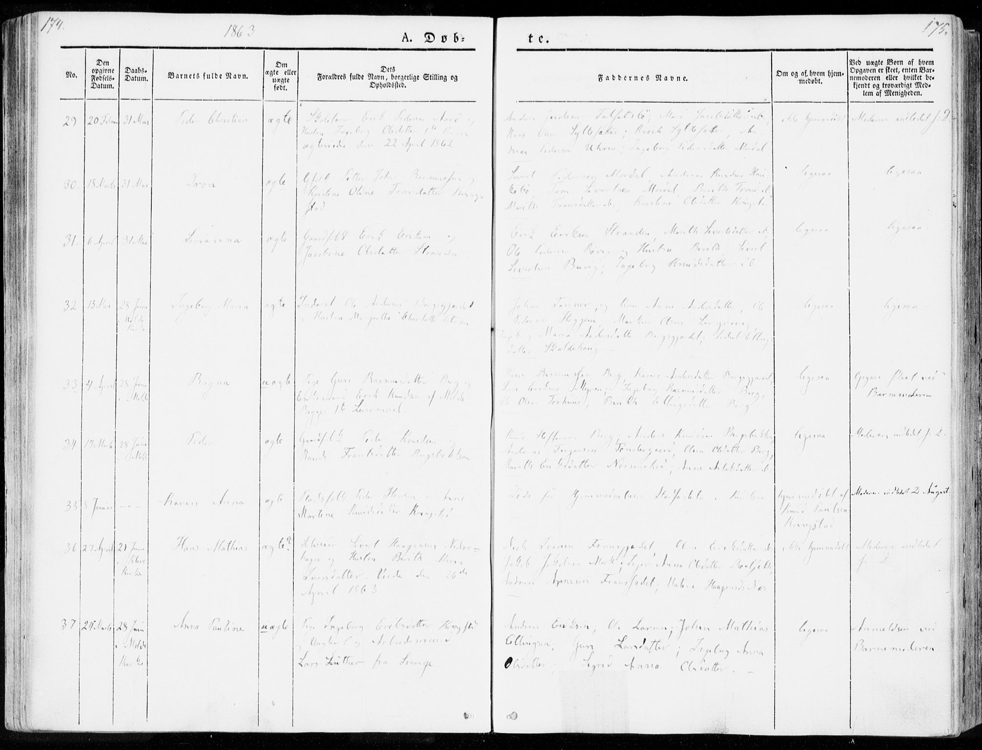 Ministerialprotokoller, klokkerbøker og fødselsregistre - Møre og Romsdal, AV/SAT-A-1454/555/L0653: Ministerialbok nr. 555A04, 1843-1869, s. 174-175