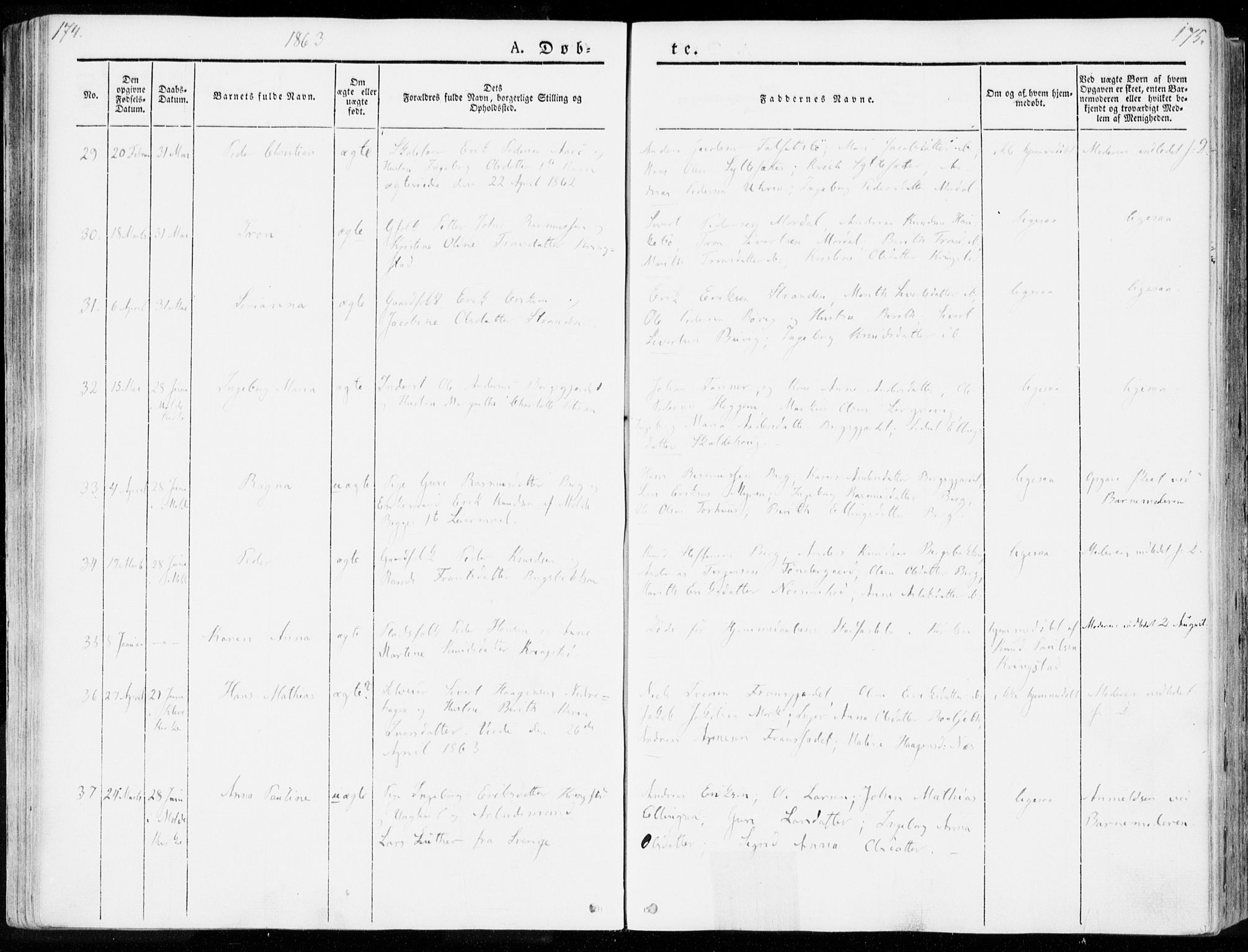 Ministerialprotokoller, klokkerbøker og fødselsregistre - Møre og Romsdal, SAT/A-1454/555/L0653: Ministerialbok nr. 555A04, 1843-1869, s. 174-175