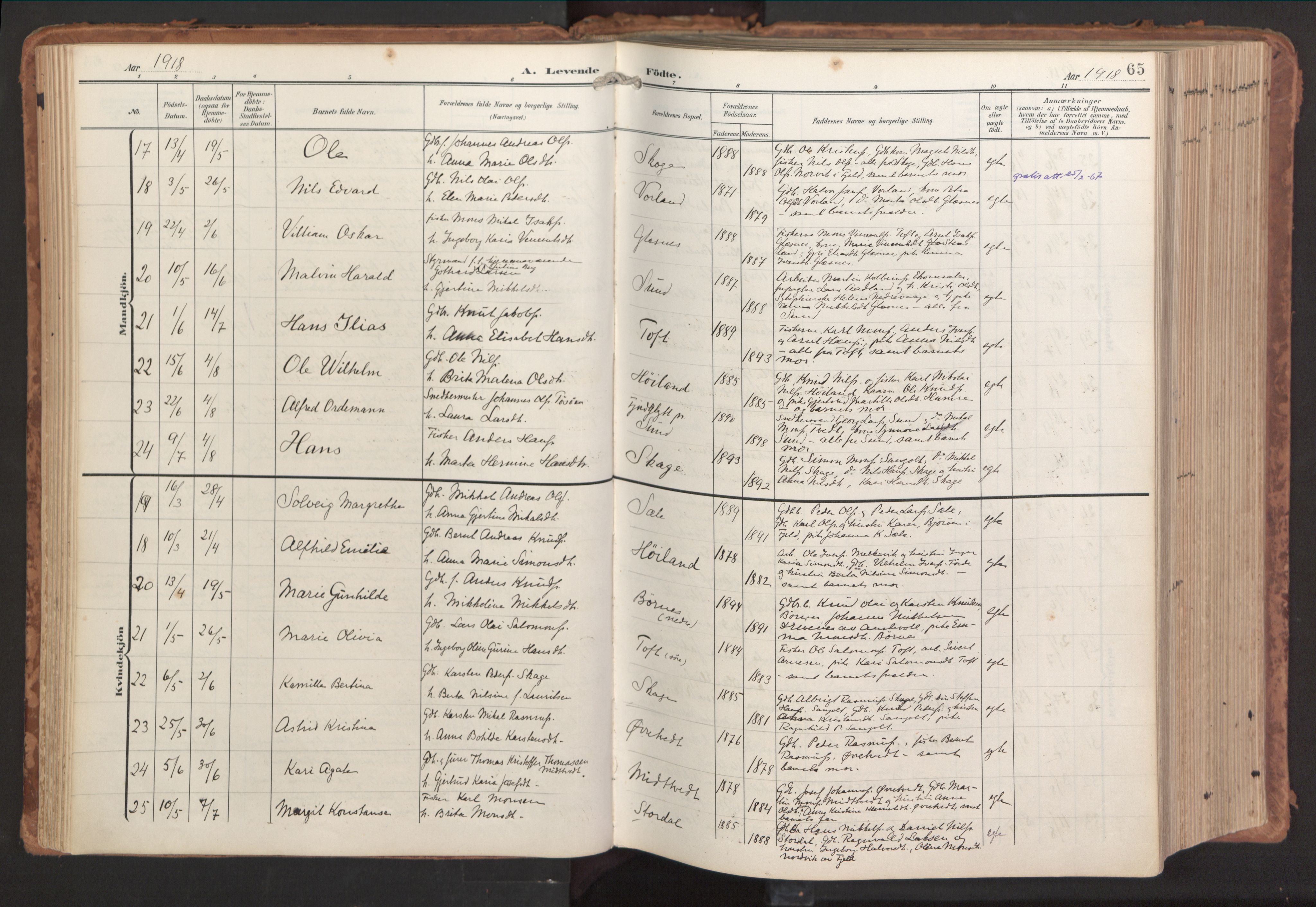 Sund sokneprestembete, AV/SAB-A-99930: Ministerialbok nr. B 2, 1907-1926, s. 65