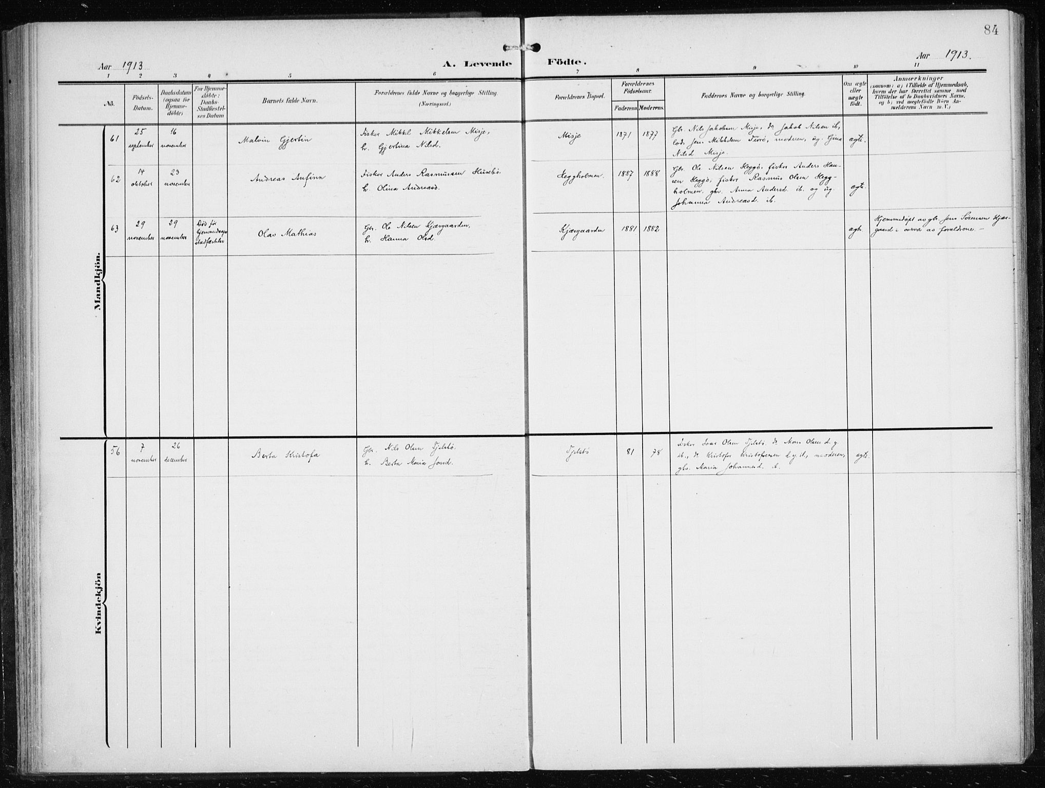 Herdla Sokneprestembete, AV/SAB-A-75701/H/Haa: Ministerialbok nr. A 5, 1905-1918, s. 84