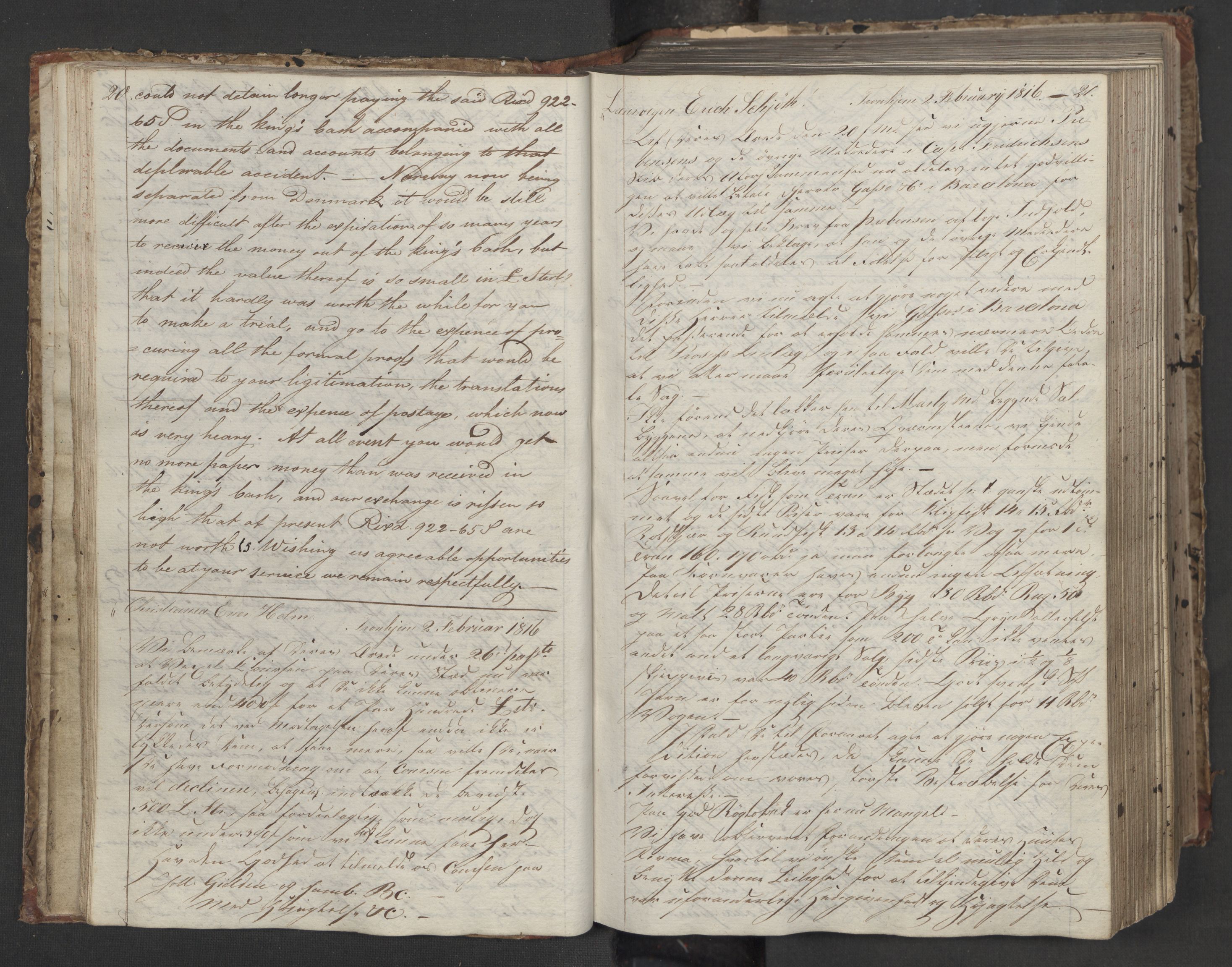 Hoë, Herman & Co, AV/SAT-PA-0280/11/L0013: Kopibok, utenriks, 1815-1821, s. 20-21