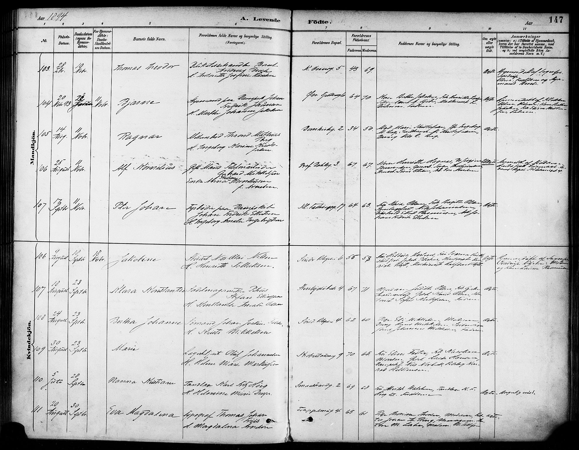 Korskirken sokneprestembete, SAB/A-76101/H/Haa/L0022: Ministerialbok nr. B 8, 1889-1899, s. 147