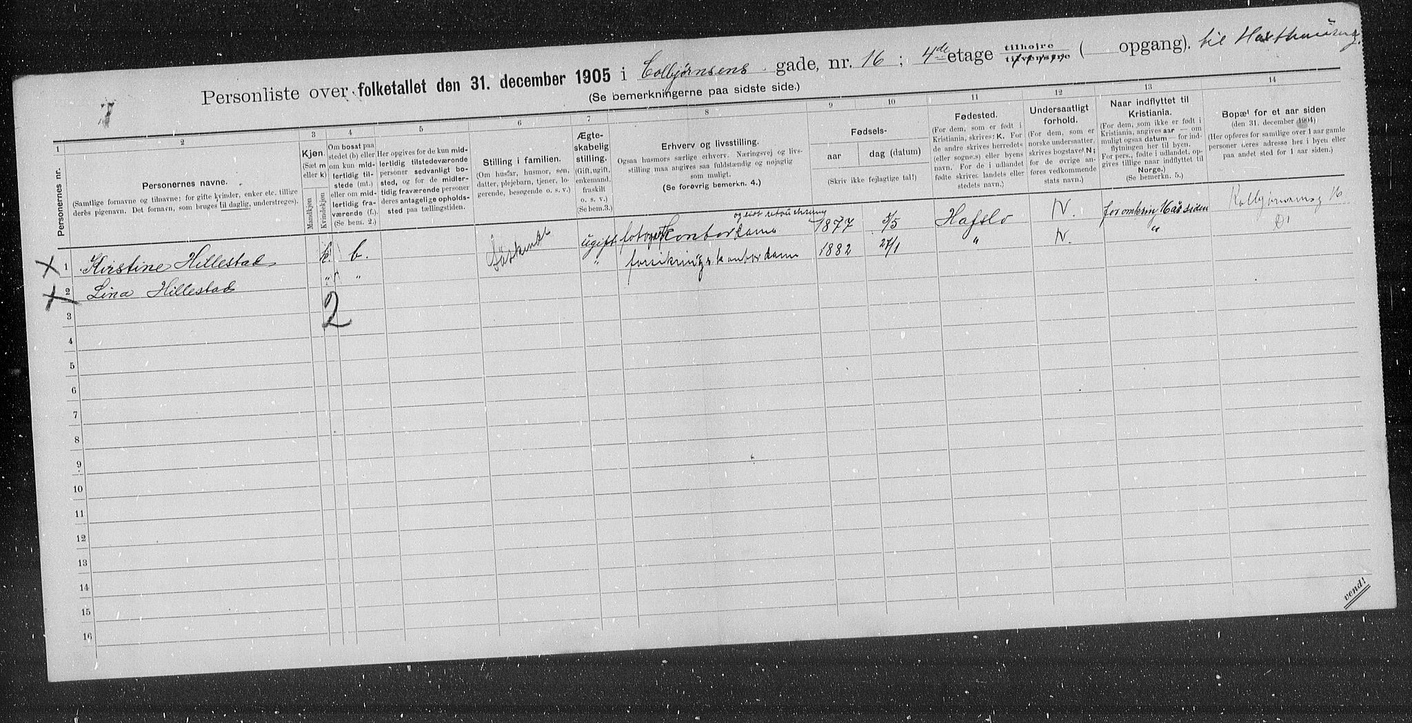 OBA, Kommunal folketelling 31.12.1905 for Kristiania kjøpstad, 1905, s. 6791