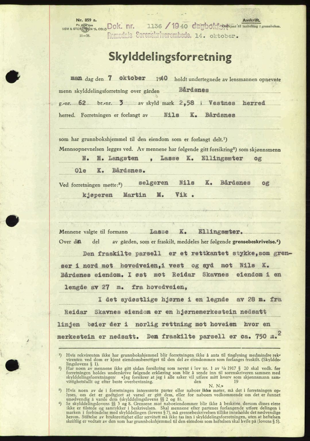 Romsdal sorenskriveri, AV/SAT-A-4149/1/2/2C: Pantebok nr. A8, 1939-1940, Dagboknr: 1136/1940