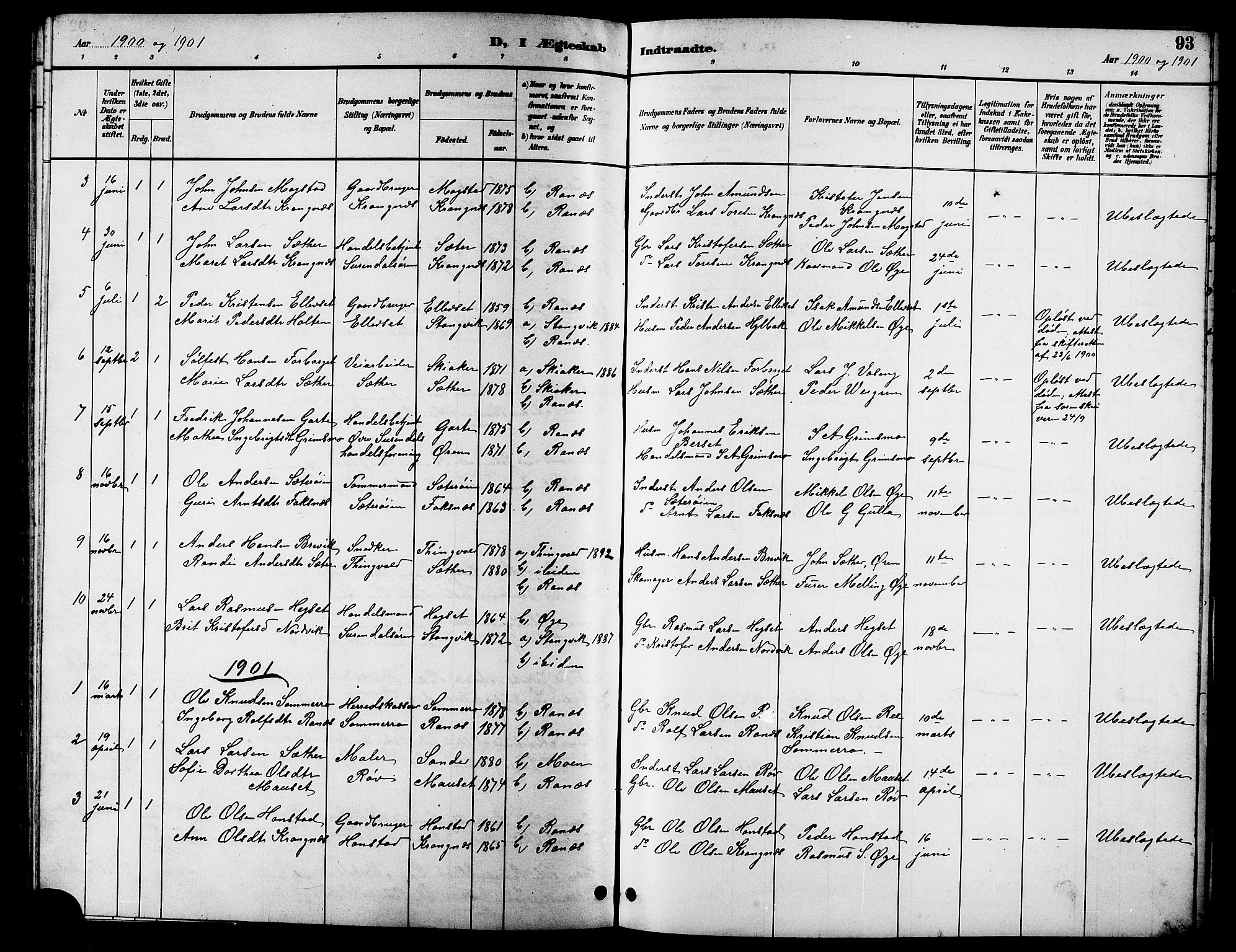 Ministerialprotokoller, klokkerbøker og fødselsregistre - Møre og Romsdal, SAT/A-1454/596/L1058: Klokkerbok nr. 596C01, 1891-1907, s. 93