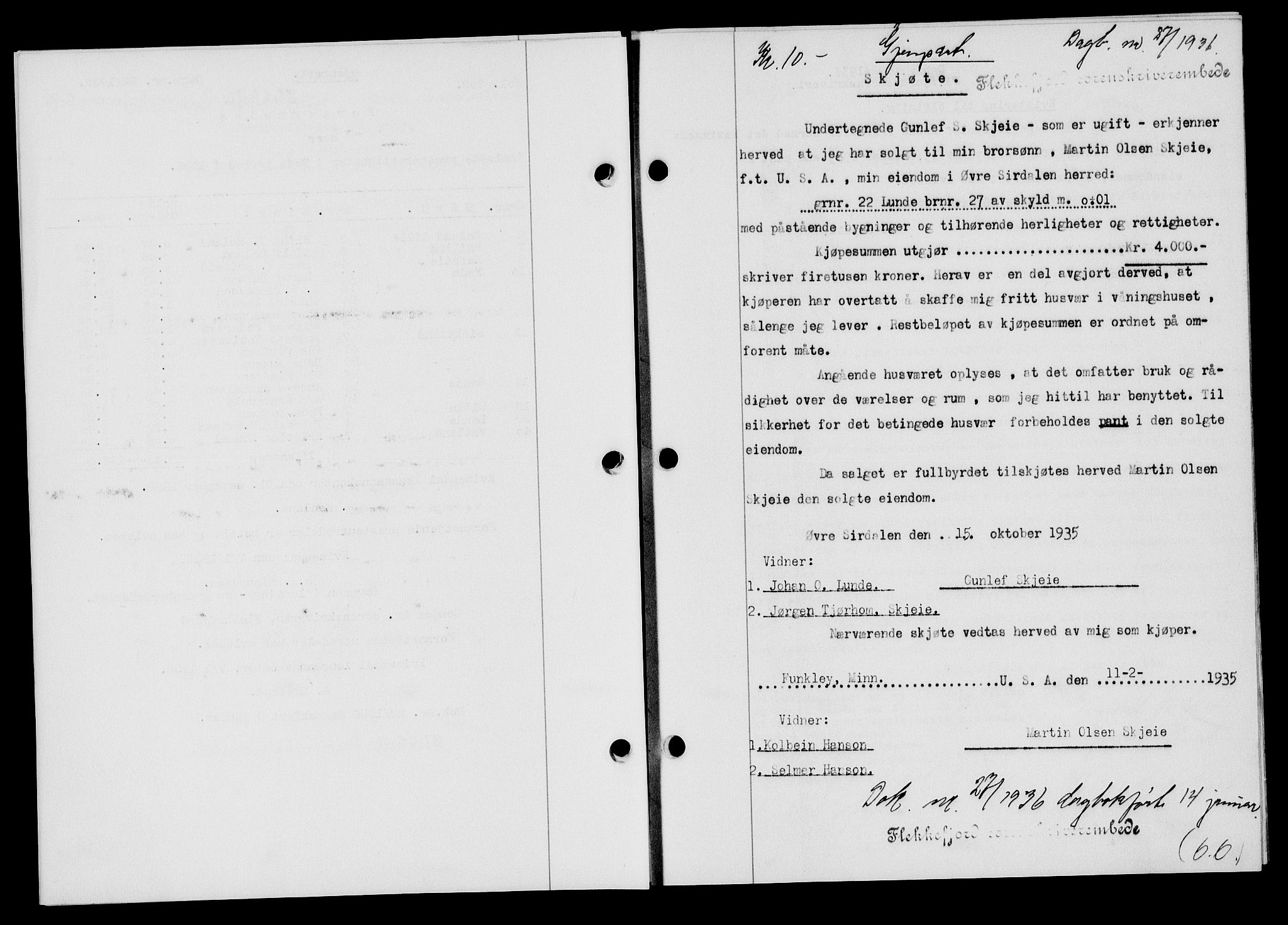 Flekkefjord sorenskriveri, AV/SAK-1221-0001/G/Gb/Gba/L0052: Pantebok nr. 48, 1935-1936, Tingl.dato: 14.01.1936