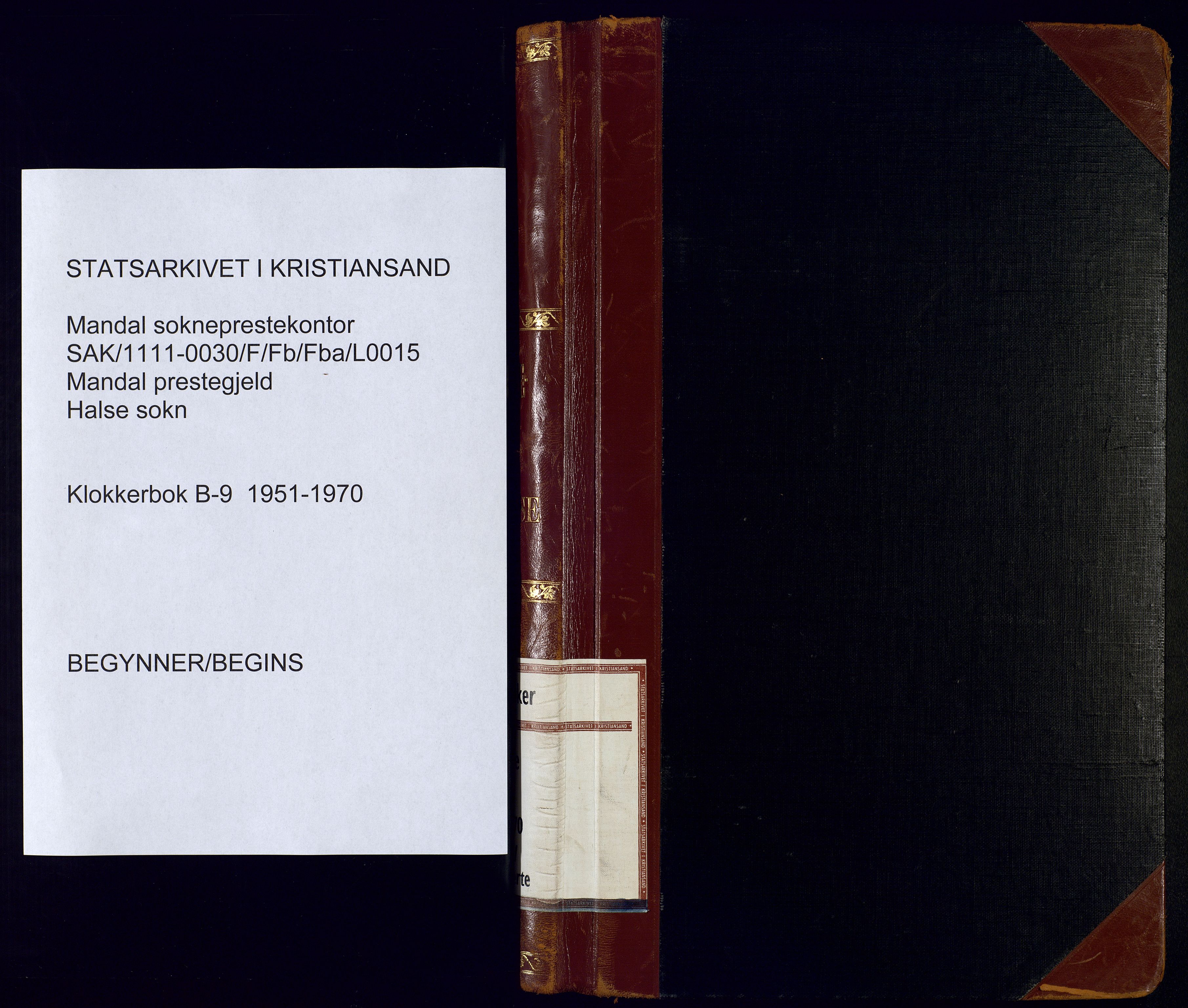 Mandal sokneprestkontor, SAK/1111-0030/F/Fb/Fba/L0015: Klokkerbok nr. B 9, 1951-1970