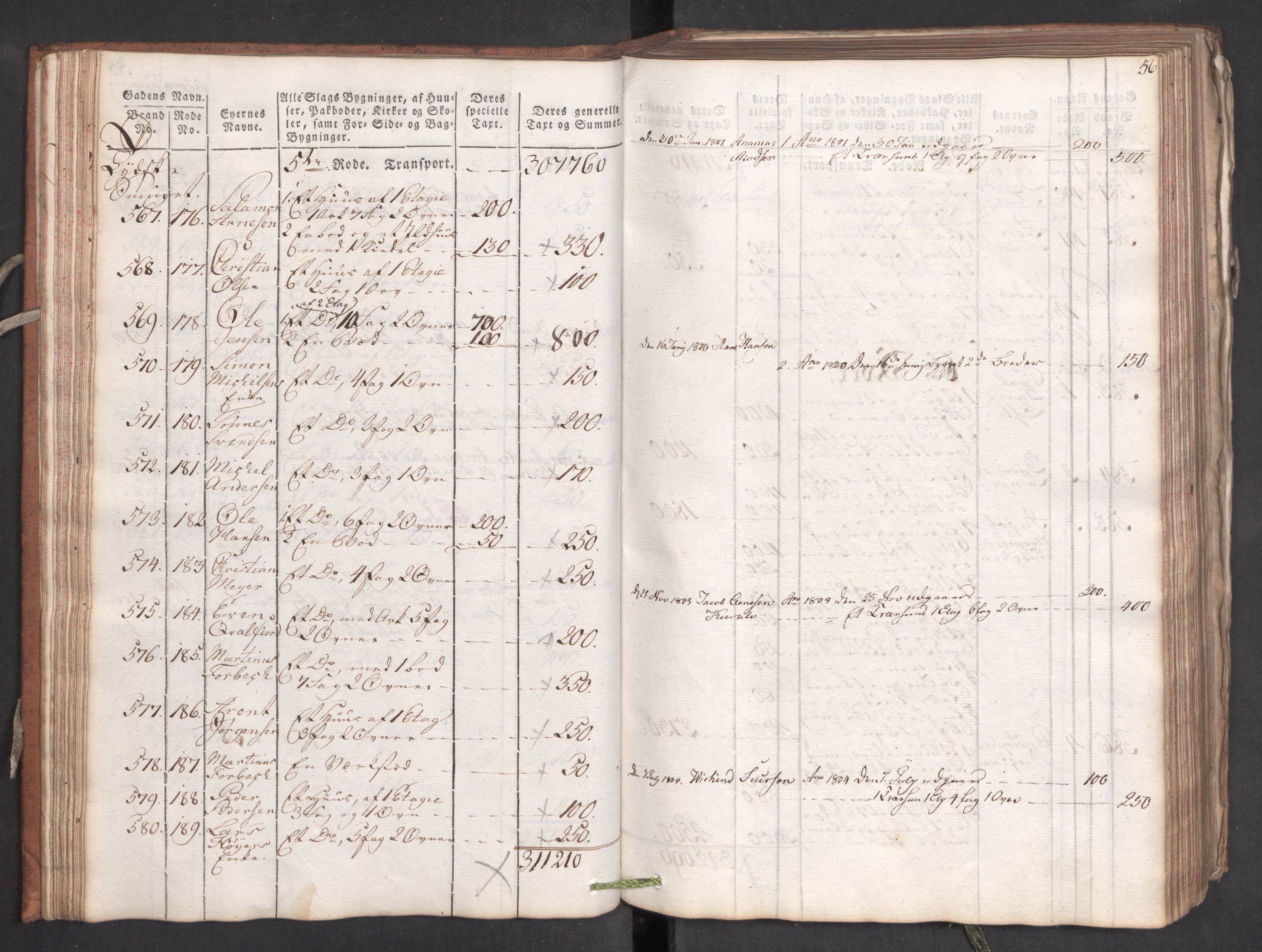 Kommersekollegiet, Brannforsikringskontoret 1767-1814, AV/RA-EA-5458/F/Fa/L0006/0001: Bergen / Branntakstprotokoll, 1797, s. 56