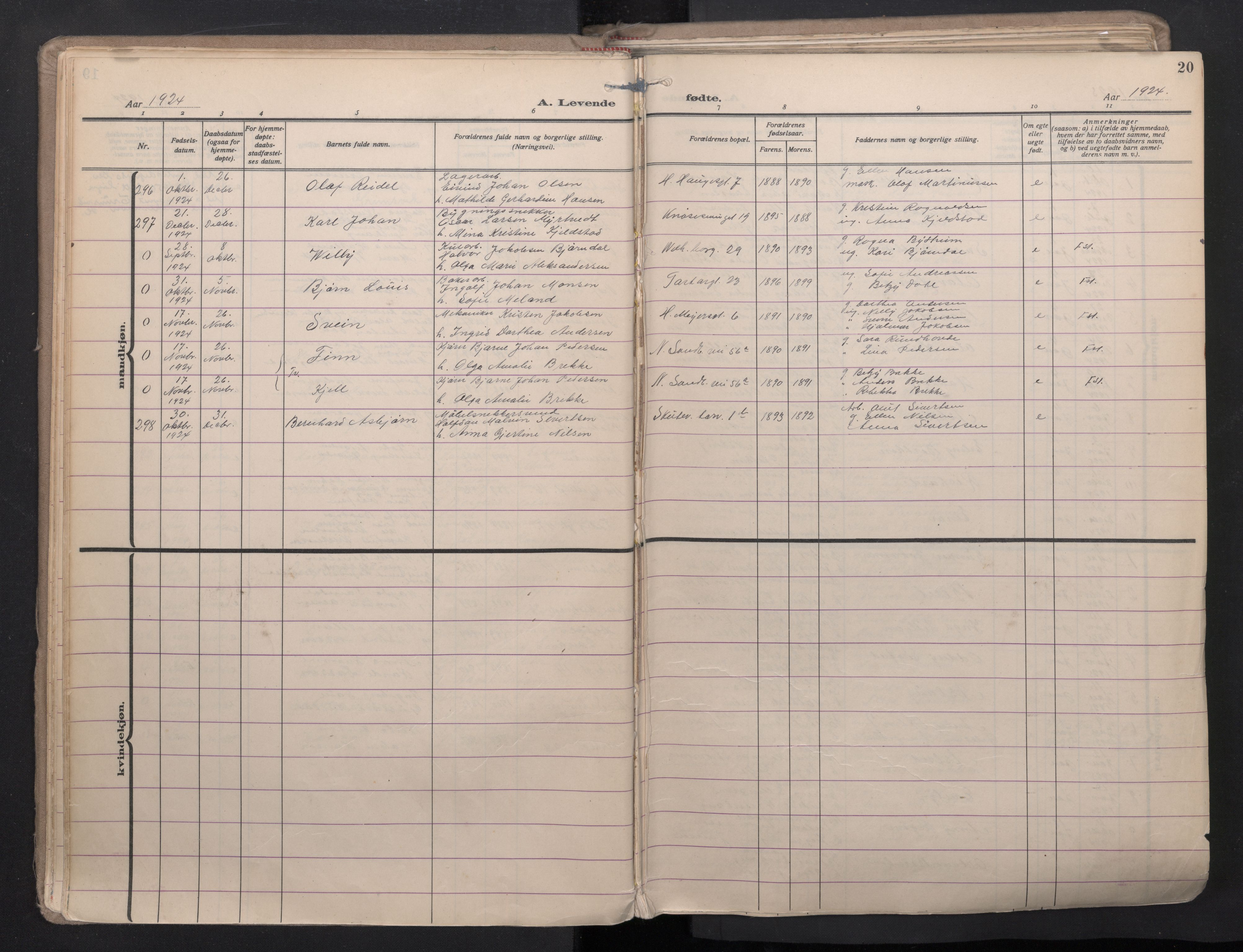 Sandviken Sokneprestembete, AV/SAB-A-77601/H/Ha/L0008: Ministerialbok nr. B 5, 1924-1944, s. 20