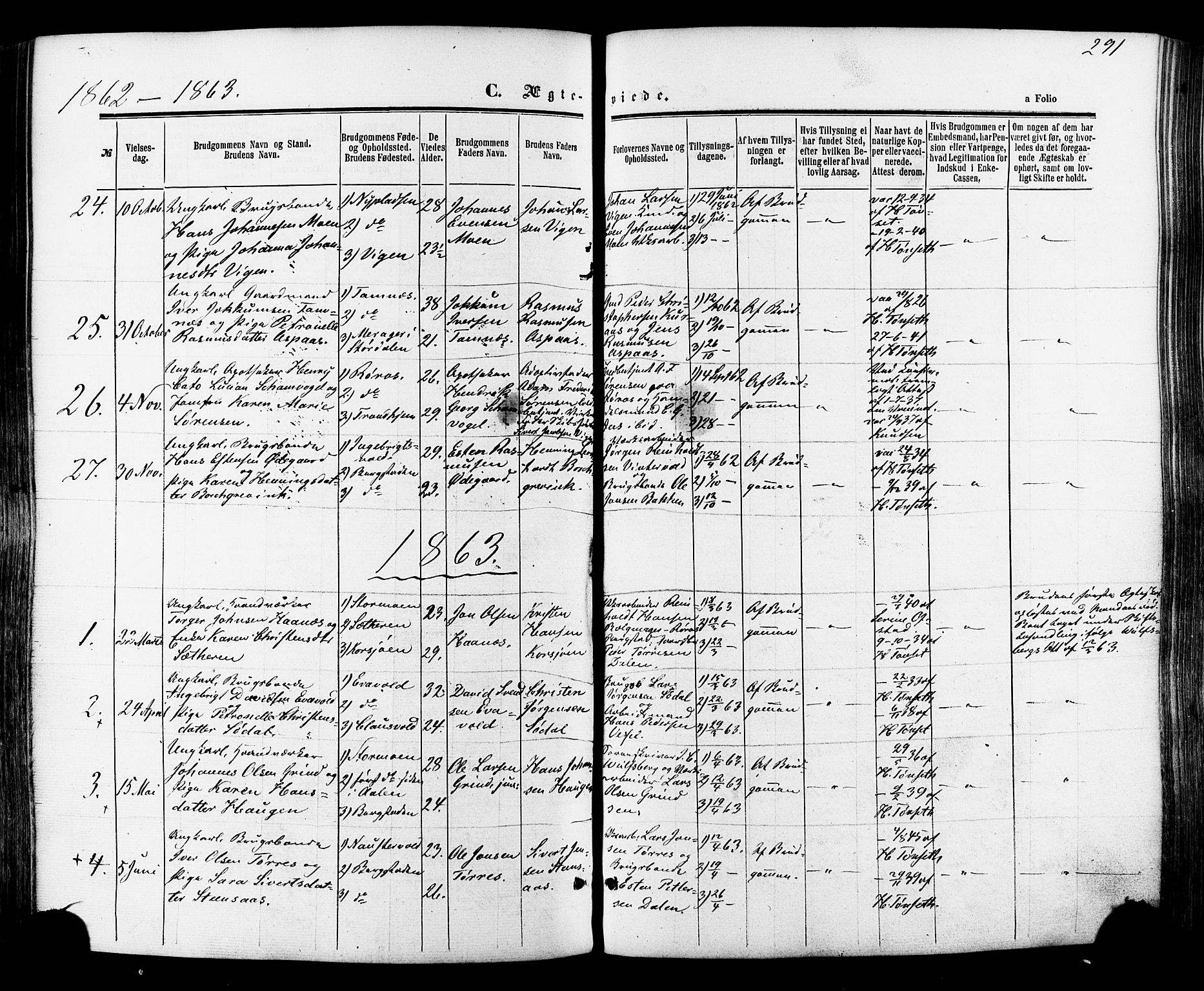 Ministerialprotokoller, klokkerbøker og fødselsregistre - Sør-Trøndelag, SAT/A-1456/681/L0932: Ministerialbok nr. 681A10, 1860-1878, s. 291