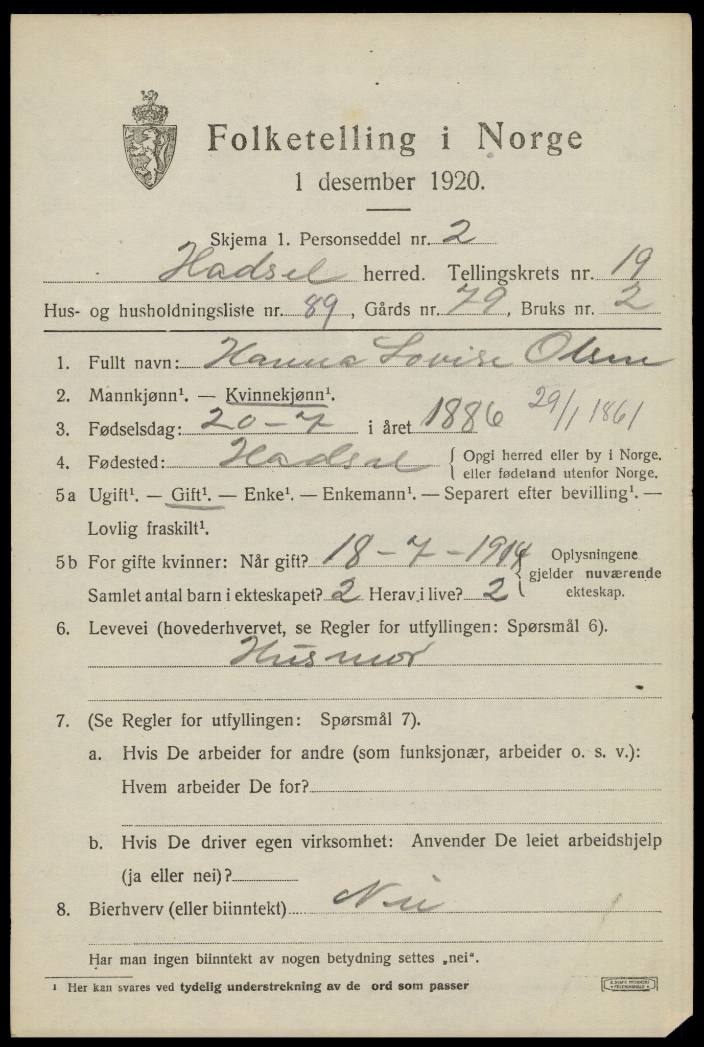SAT, Folketelling 1920 for 1866 Hadsel herred, 1920, s. 18174