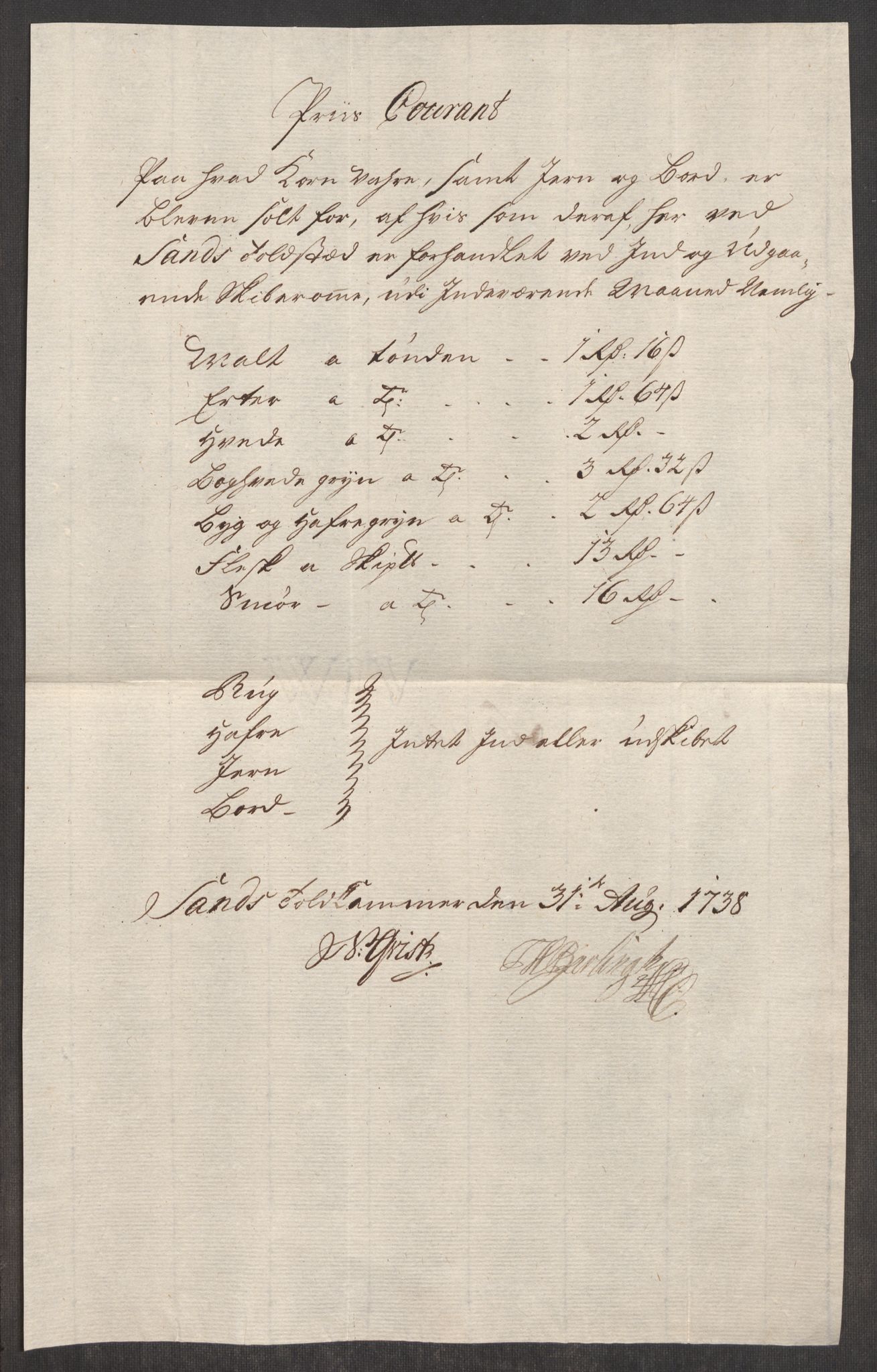 Rentekammeret inntil 1814, Realistisk ordnet avdeling, AV/RA-EA-4070/Oe/L0001: [Ø1]: Priskuranter, 1712-1739, s. 725