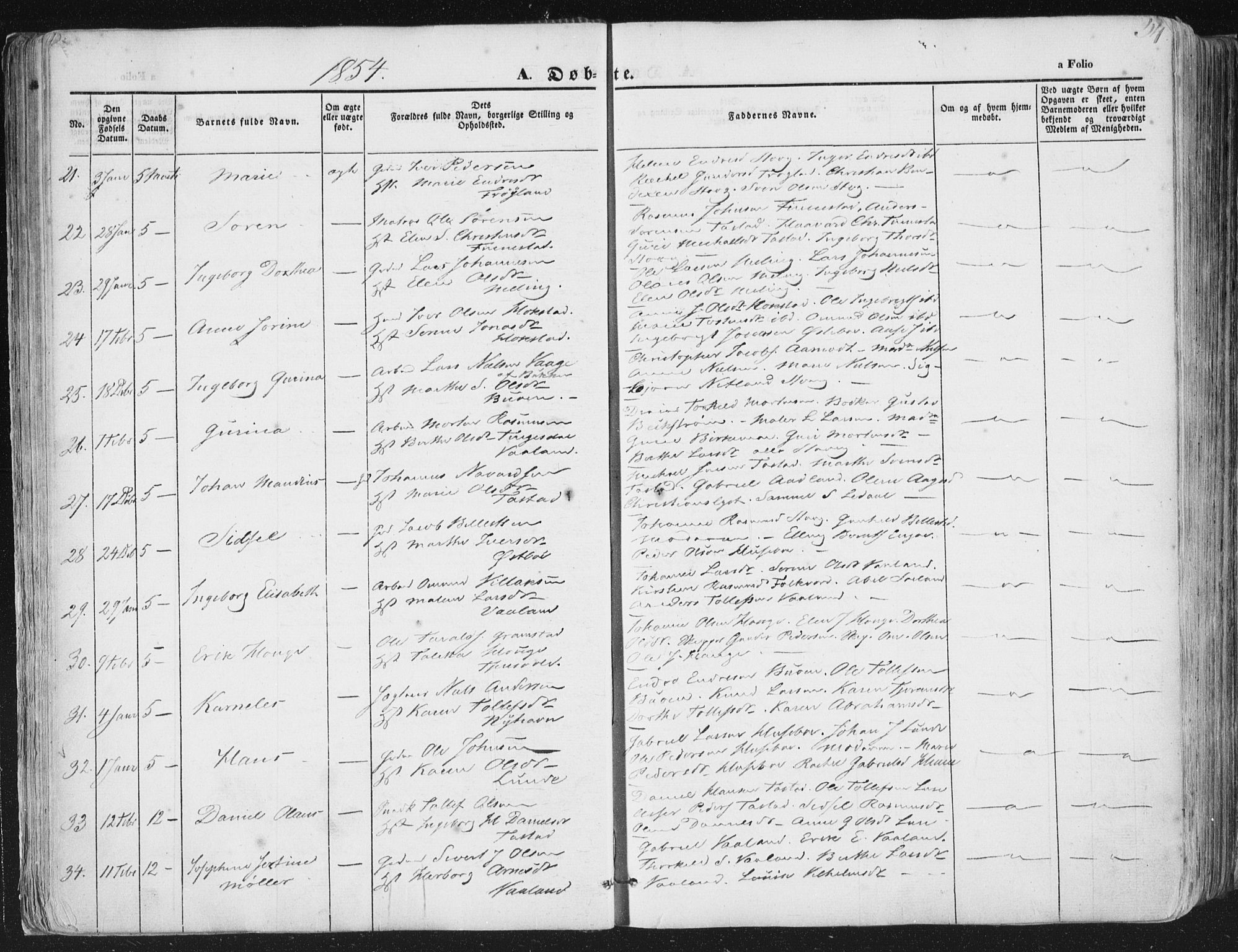 Hetland sokneprestkontor, AV/SAST-A-101826/30/30BA/L0002: Ministerialbok nr. A 2, 1849-1869, s. 54