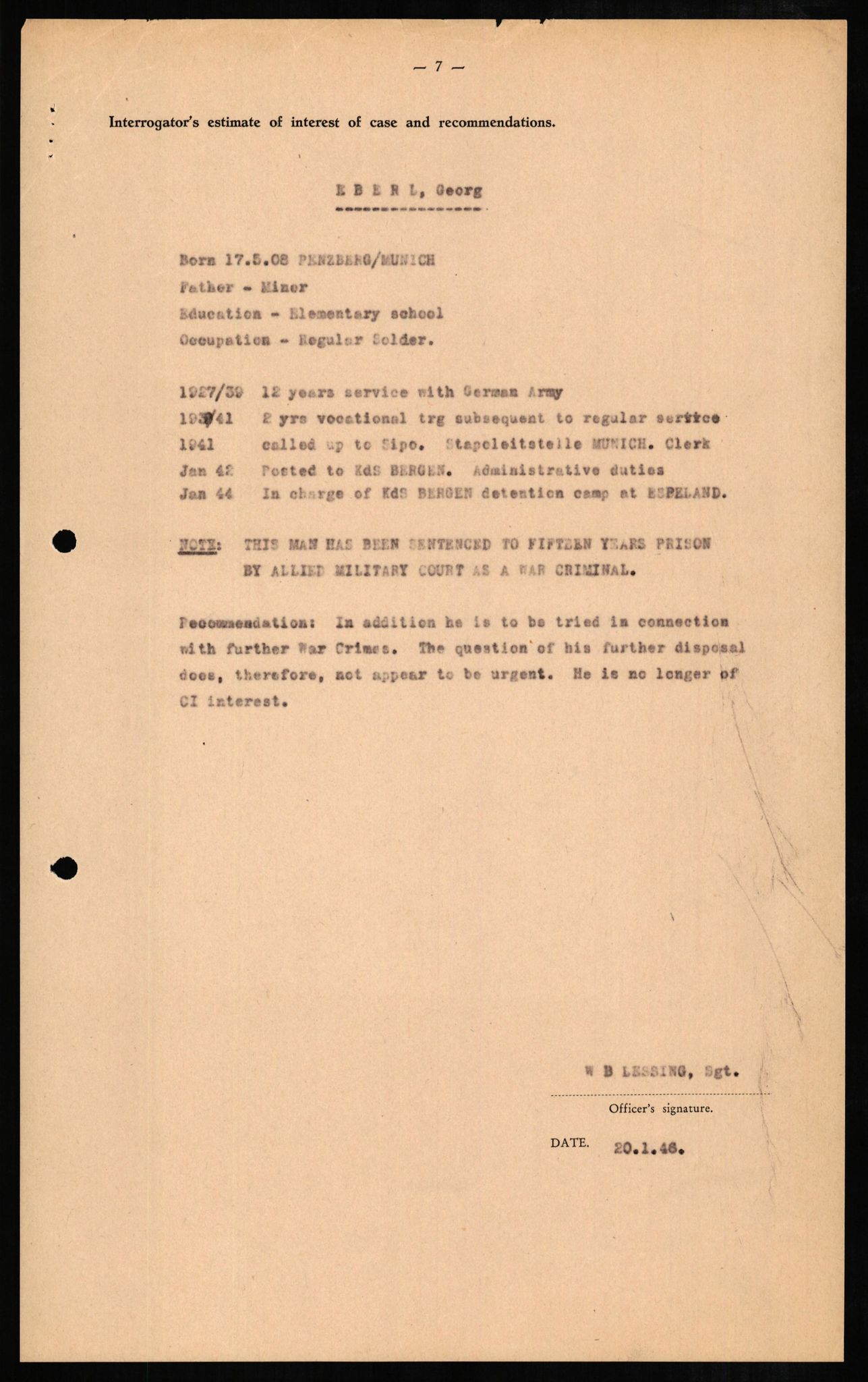 Forsvaret, Forsvarets overkommando II, AV/RA-RAFA-3915/D/Db/L0007: CI Questionaires. Tyske okkupasjonsstyrker i Norge. Tyskere., 1945-1946, s. 18