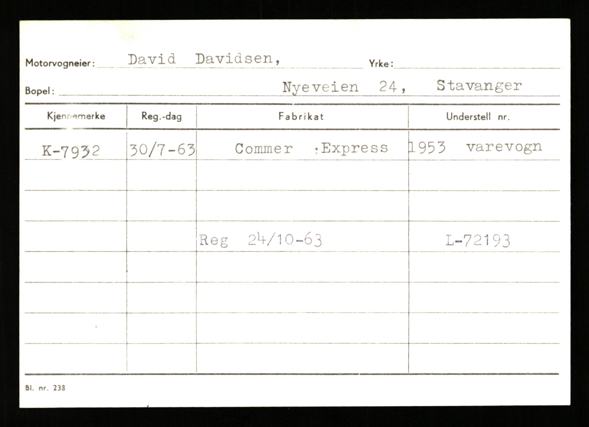 Stavanger trafikkstasjon, SAST/A-101942/0/G/L0002: Registreringsnummer: 5791 - 10405, 1930-1971, s. 1089