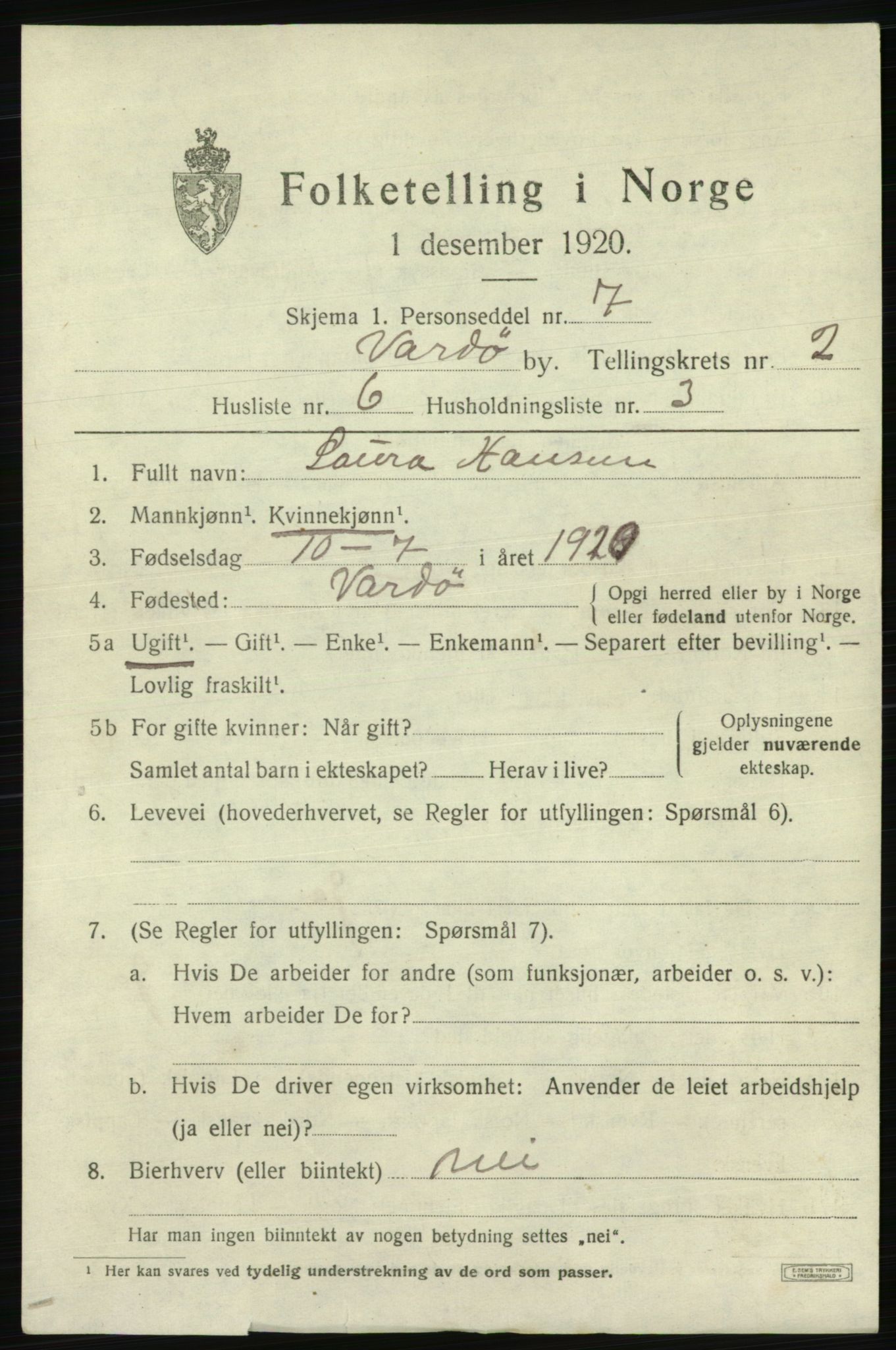 SATØ, Folketelling 1920 for 2002 Vardø kjøpstad, 1920, s. 5772