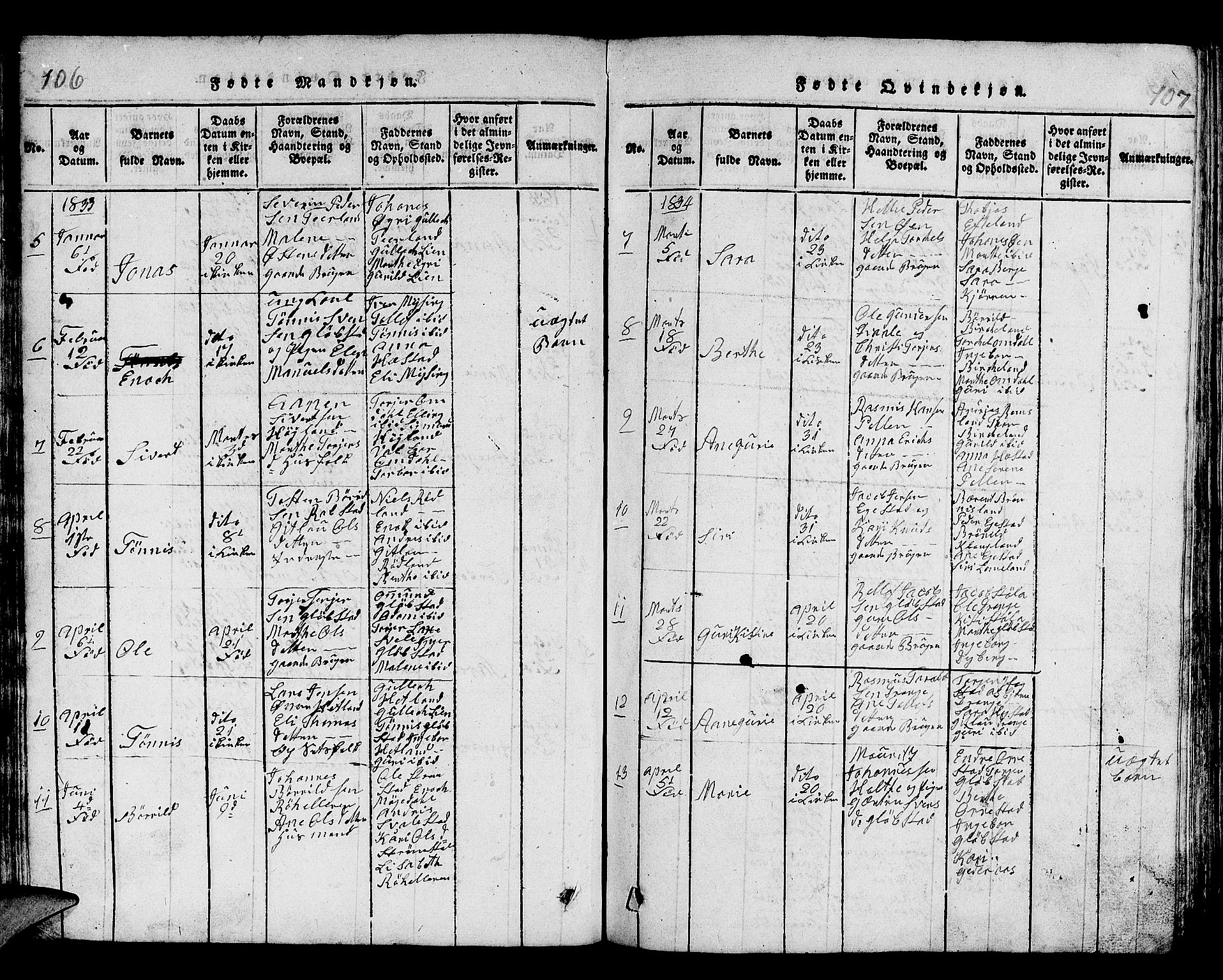 Helleland sokneprestkontor, AV/SAST-A-101810: Klokkerbok nr. B 1, 1815-1841, s. 106-107