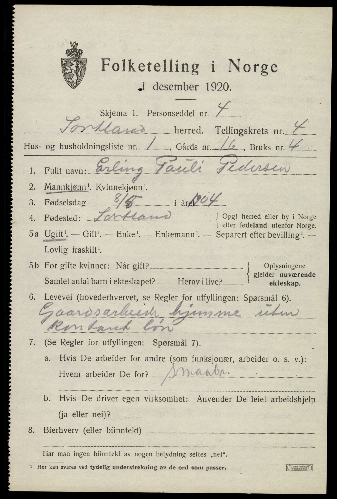 SAT, Folketelling 1920 for 1870 Sortland herred, 1920, s. 4832