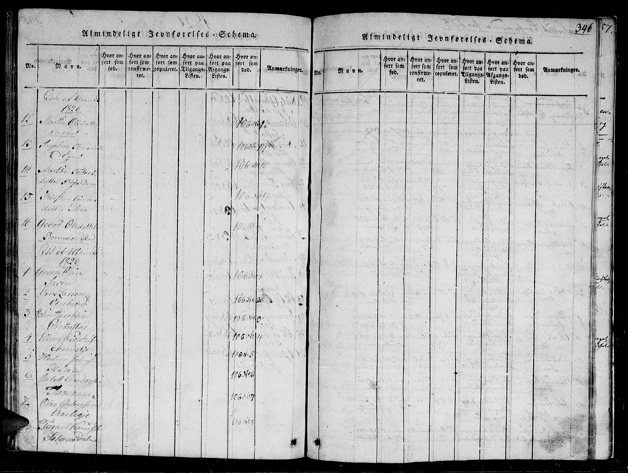 Gjerstad sokneprestkontor, SAK/1111-0014/F/Fb/Fbb/L0001: Klokkerbok nr. B 1, 1813-1863, s. 346