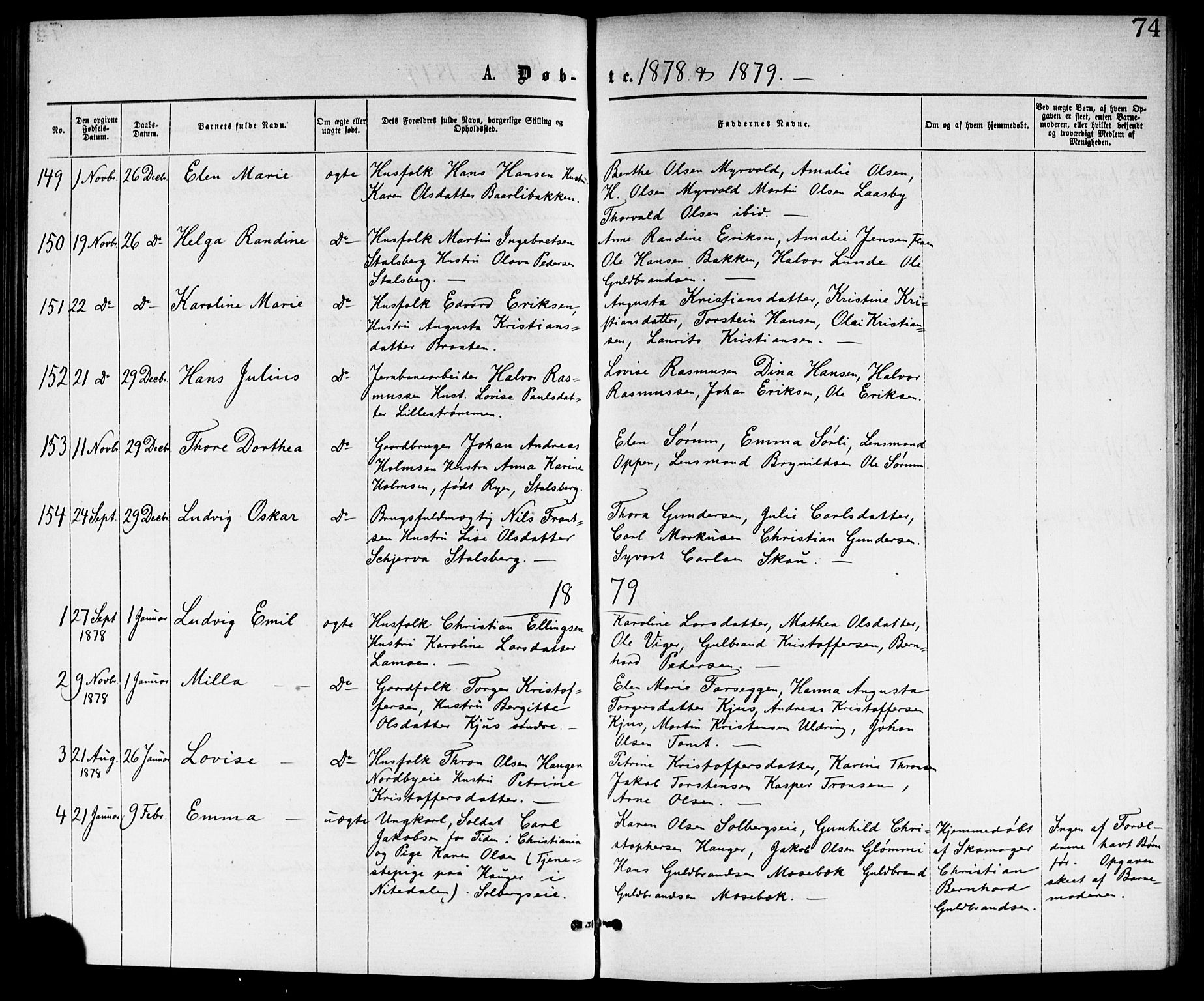 Skedsmo prestekontor Kirkebøker, AV/SAO-A-10033a/G/Ga/L0003: Klokkerbok nr. I 3, 1873-1882, s. 74