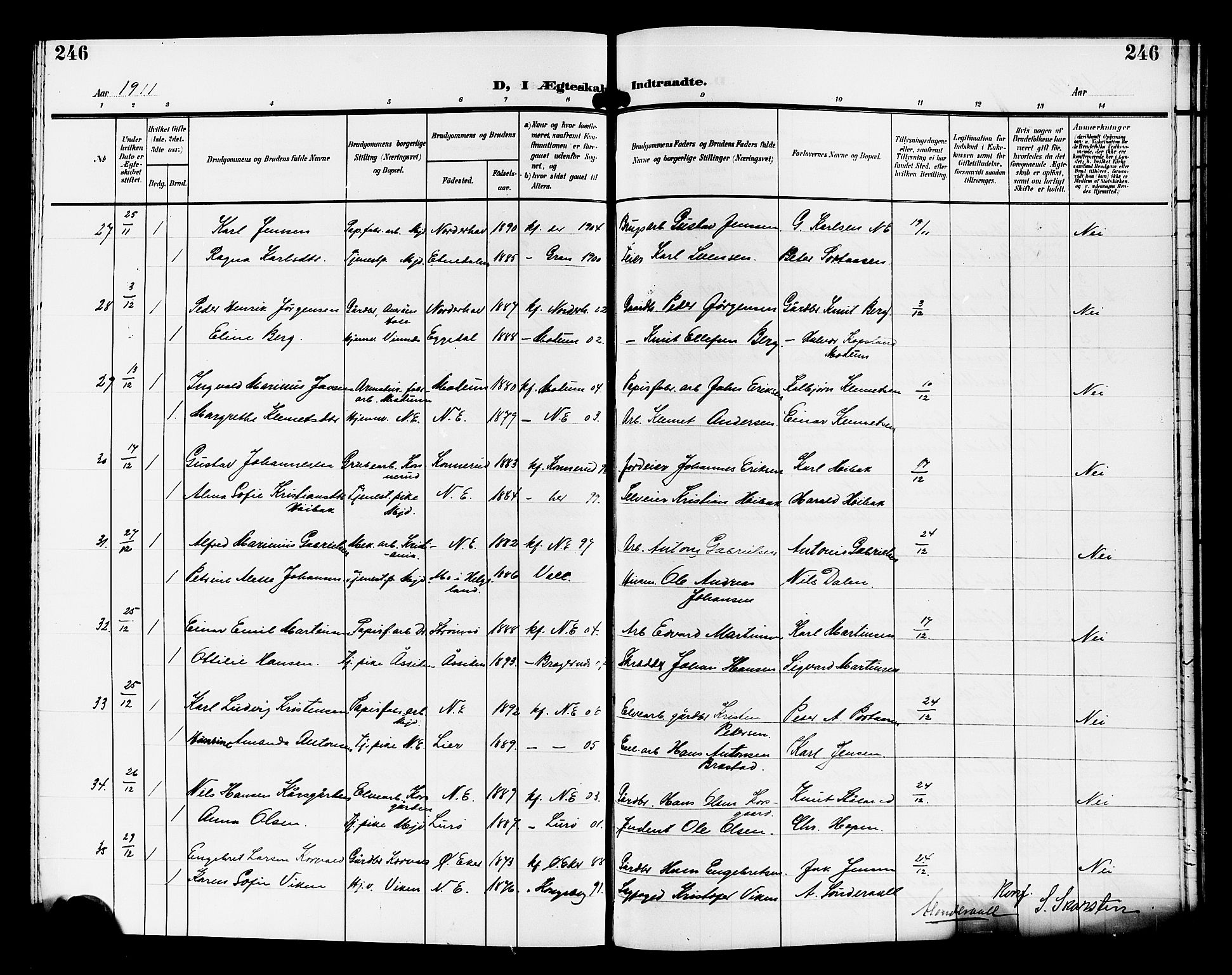 Nedre Eiker kirkebøker, AV/SAKO-A-612/G/Ga/L0004: Klokkerbok nr. 4, 1905-1912, s. 246