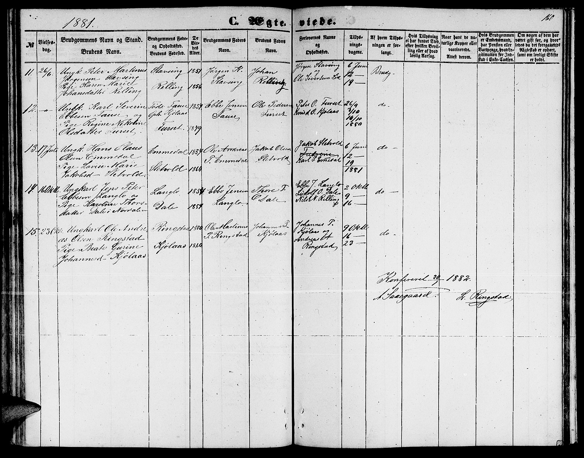 Ministerialprotokoller, klokkerbøker og fødselsregistre - Møre og Romsdal, AV/SAT-A-1454/520/L0291: Klokkerbok nr. 520C03, 1854-1881, s. 160