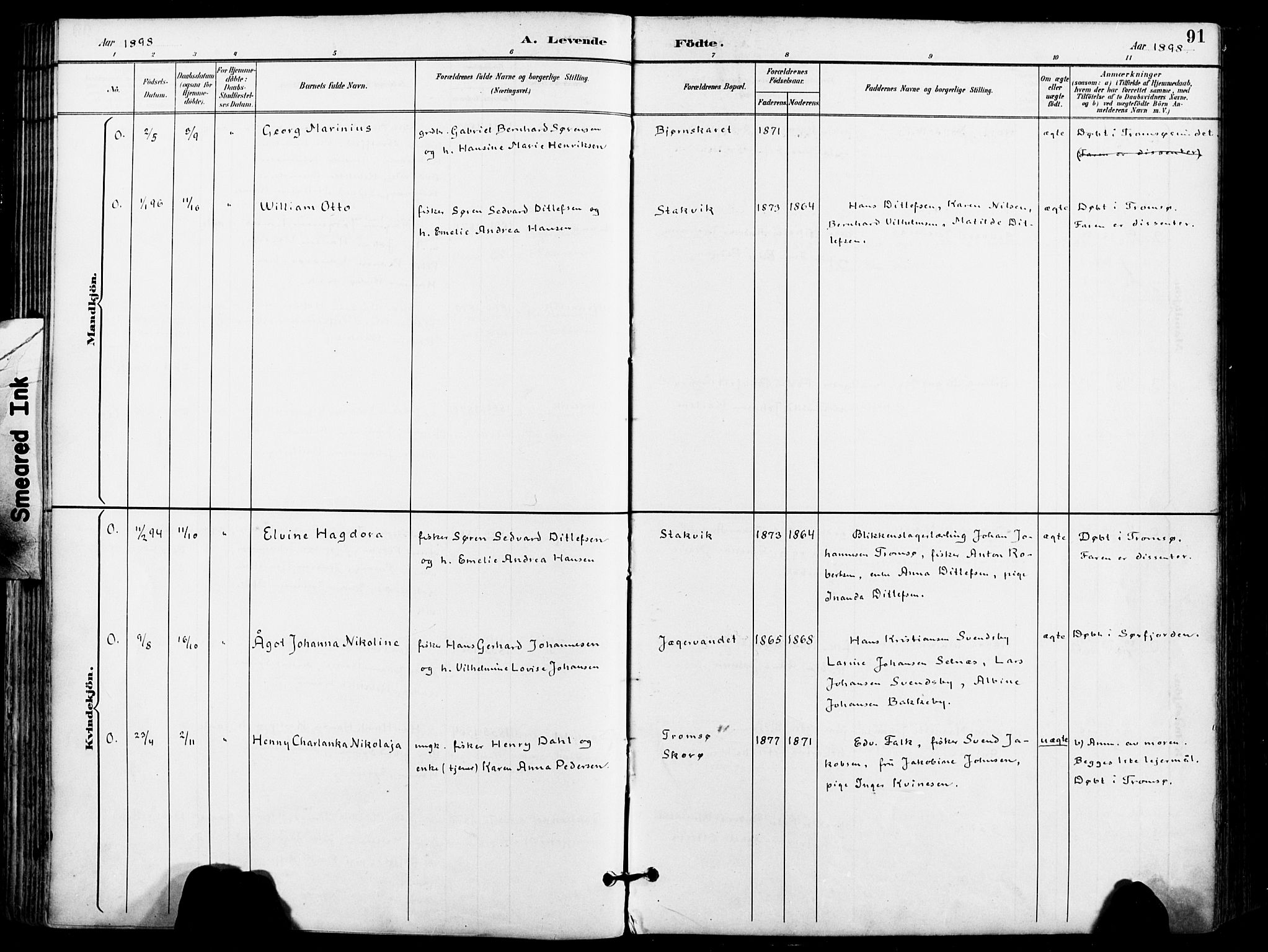 Karlsøy sokneprestembete, AV/SATØ-S-1299/H/Ha/Haa/L0007kirke: Ministerialbok nr. 7, 1891-1902, s. 91