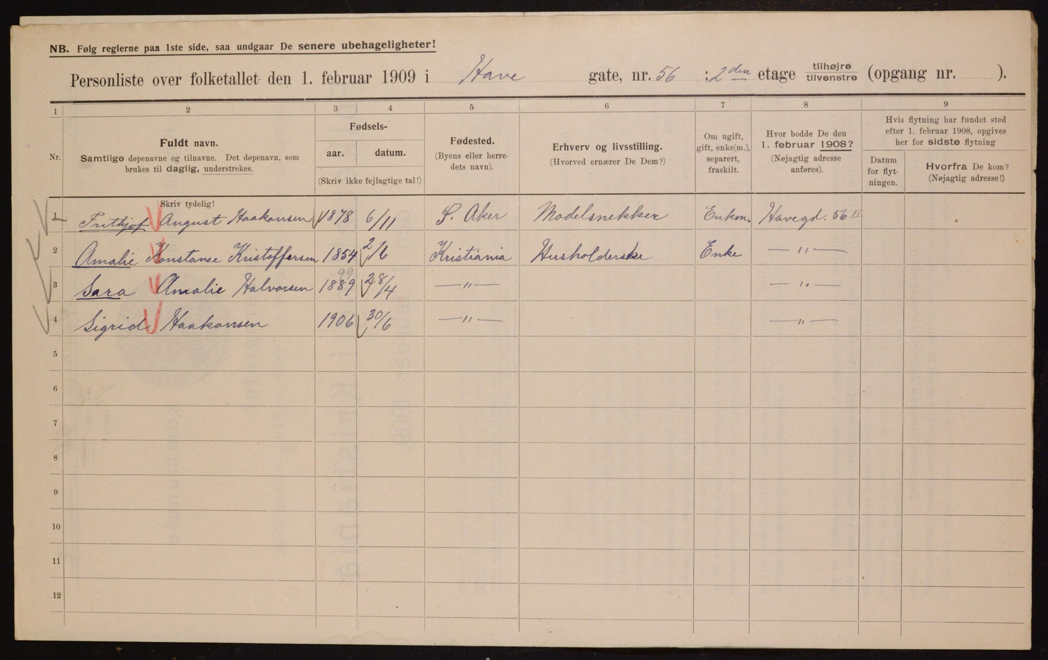 OBA, Kommunal folketelling 1.2.1909 for Kristiania kjøpstad, 1909, s. 30885