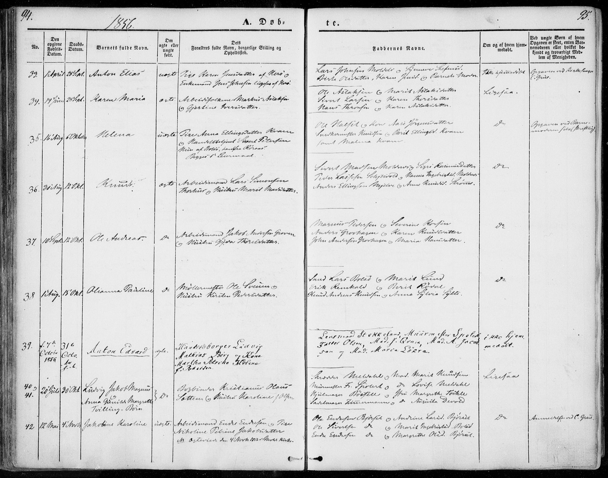 Ministerialprotokoller, klokkerbøker og fødselsregistre - Møre og Romsdal, SAT/A-1454/558/L0689: Ministerialbok nr. 558A03, 1843-1872, s. 94-95