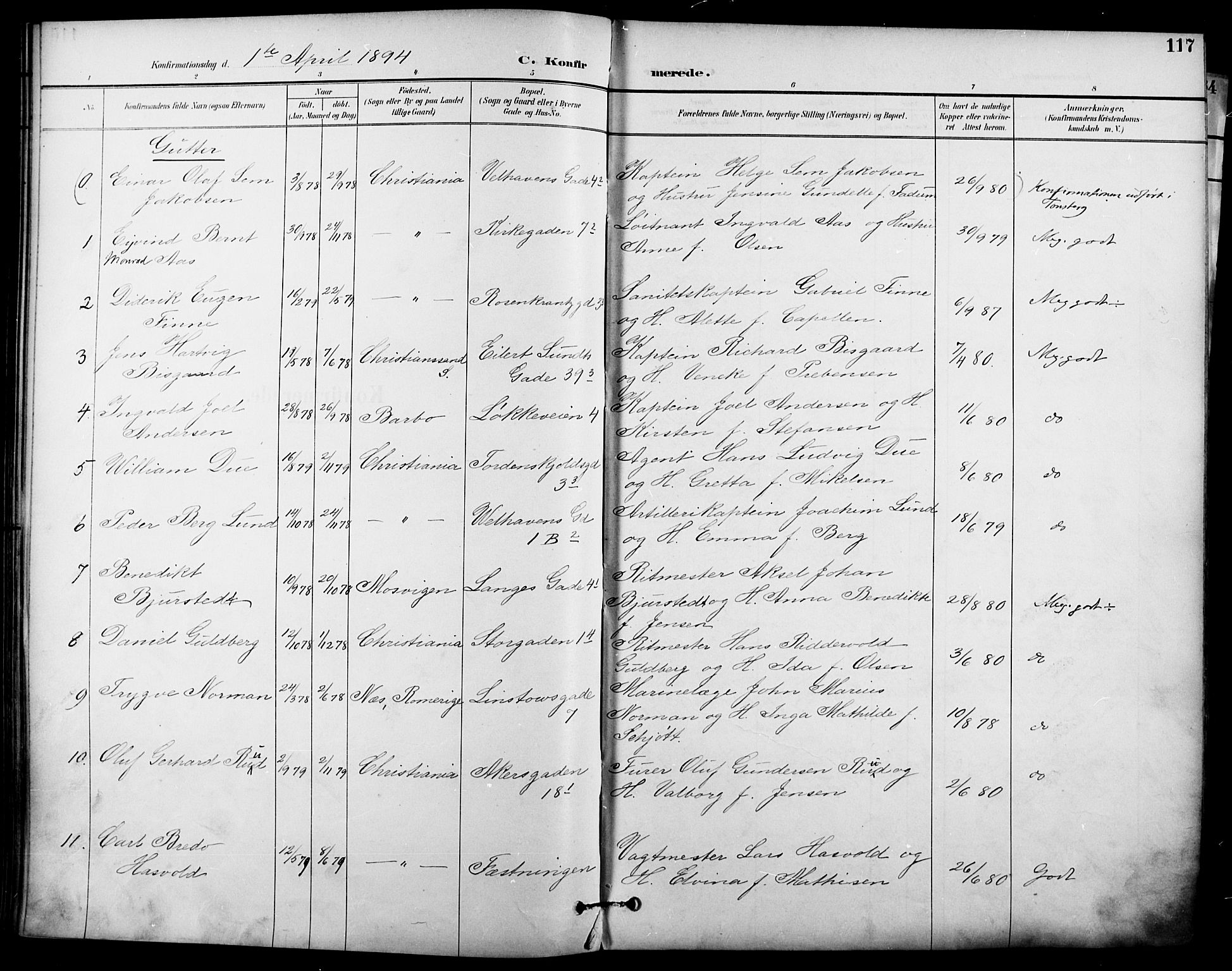 Garnisonsmenigheten Kirkebøker, AV/SAO-A-10846/F/Fa/L0013: Ministerialbok nr. 13, 1894-1904, s. 117