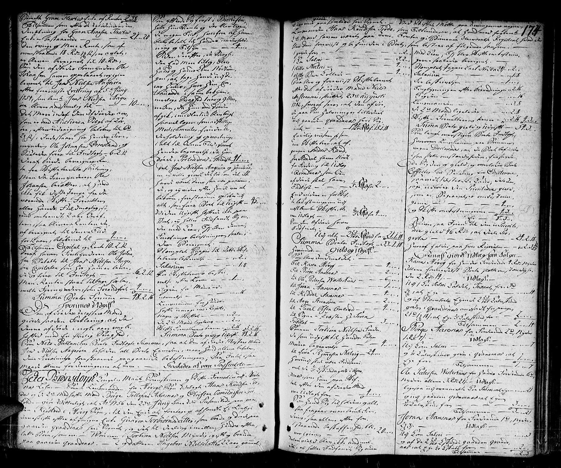 Nedenes sorenskriveri før 1824, SAK/1221-0007/H/Hc/L0026: Skifteprotokoll med register nr 19a, 1755-1760, s. 173b-174a