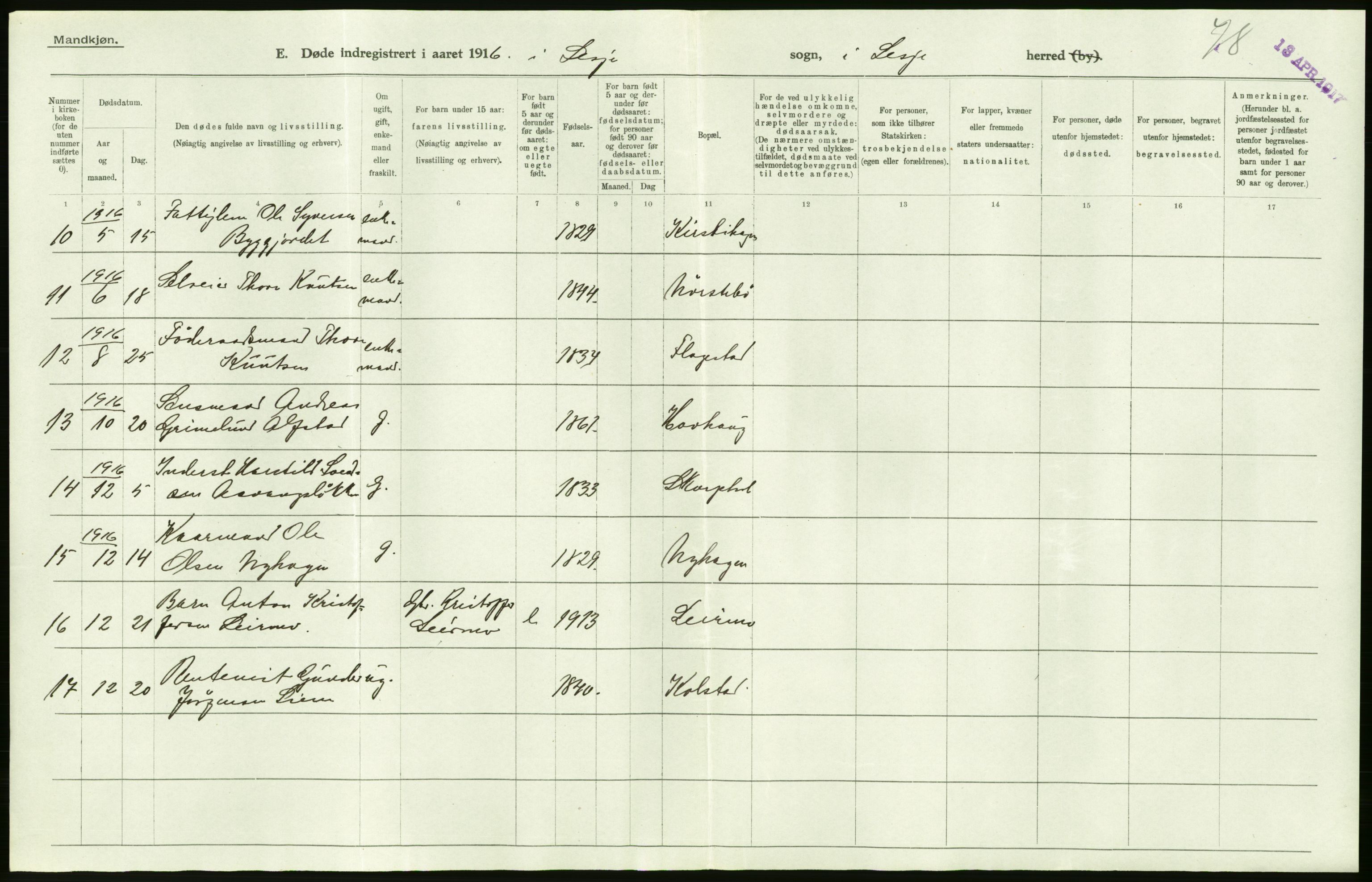 Statistisk sentralbyrå, Sosiodemografiske emner, Befolkning, AV/RA-S-2228/D/Df/Dfb/Dfbf/L0016: Kristians amt: Døde. Bygder og byer., 1916, s. 8