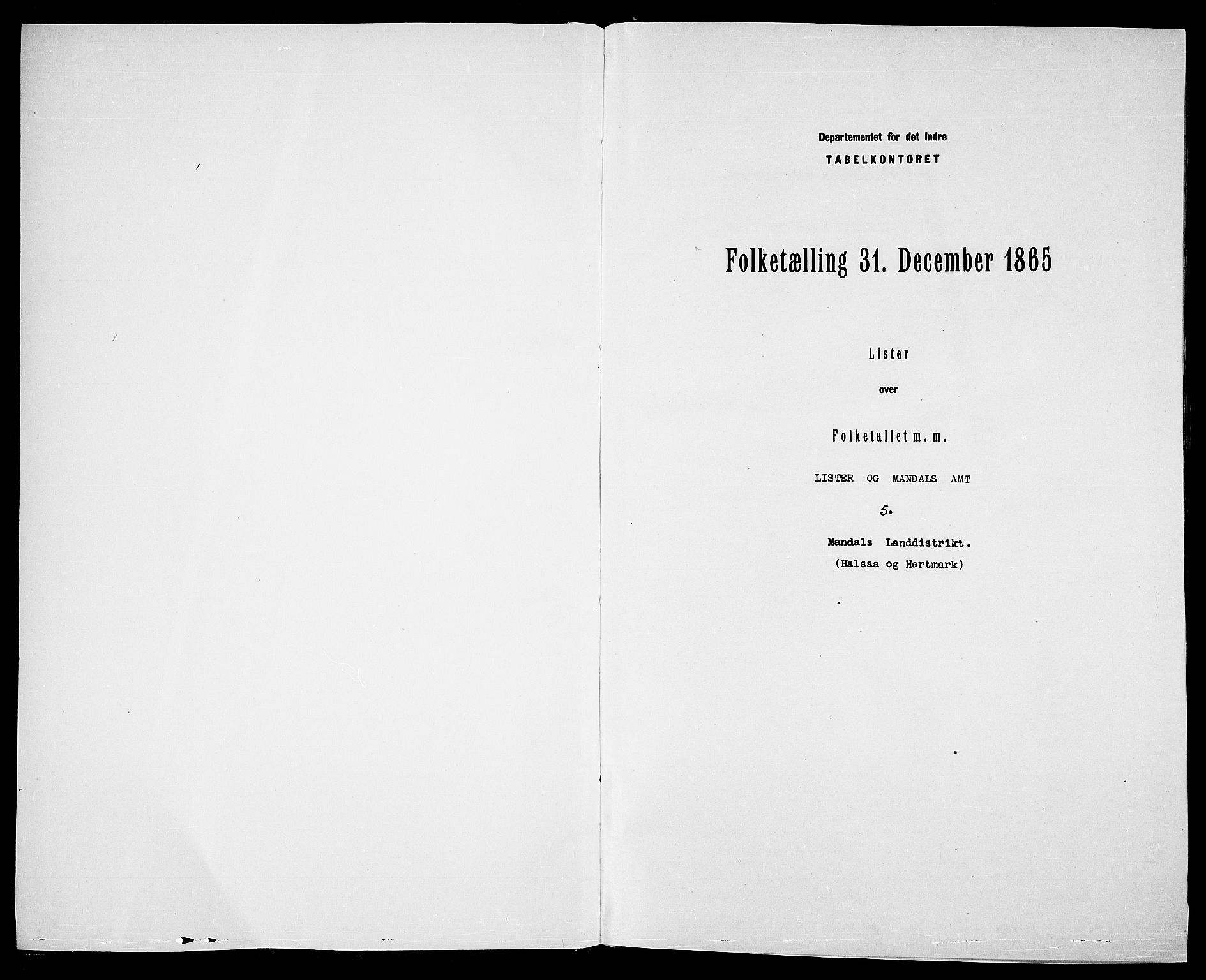 RA, Folketelling 1865 for 1019L Mandal prestegjeld, Halse sokn og Harkmark sokn, 1865, s. 3