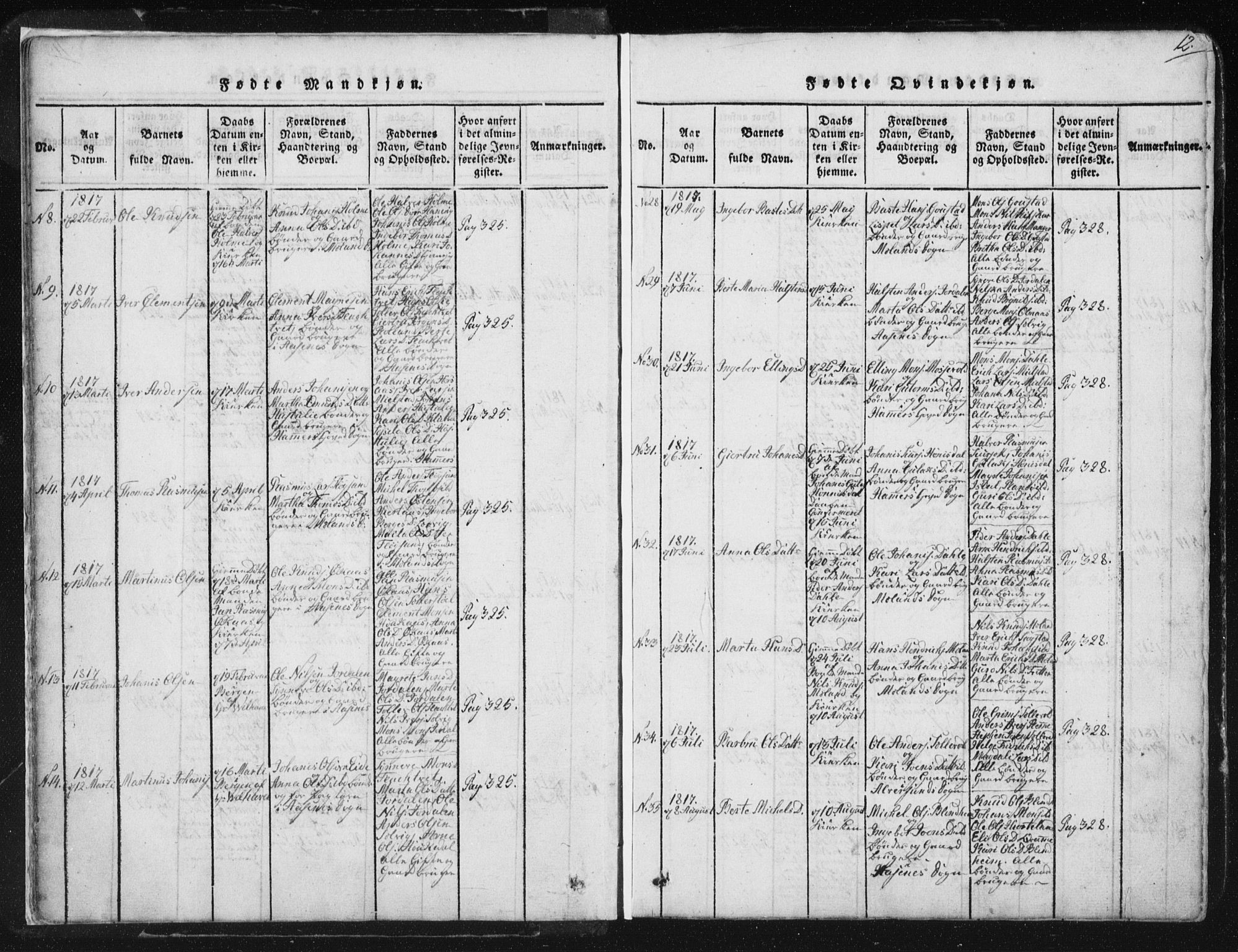 Hamre sokneprestembete, AV/SAB-A-75501/H/Ha/Haa/Haaa/L0010: Ministerialbok nr. A 10, 1816-1826, s. 12