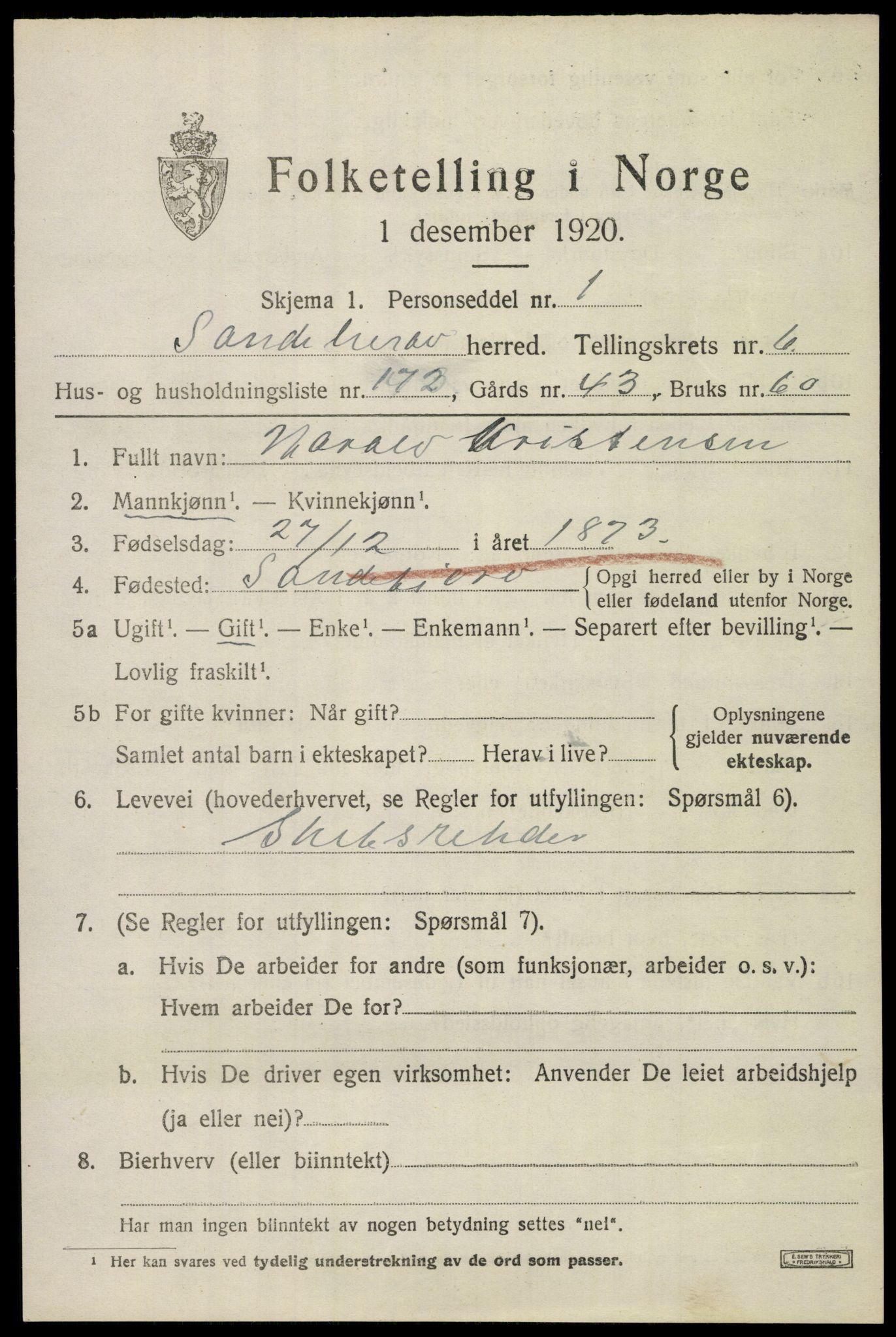 SAKO, Folketelling 1920 for 0724 Sandeherred herred, 1920, s. 11904