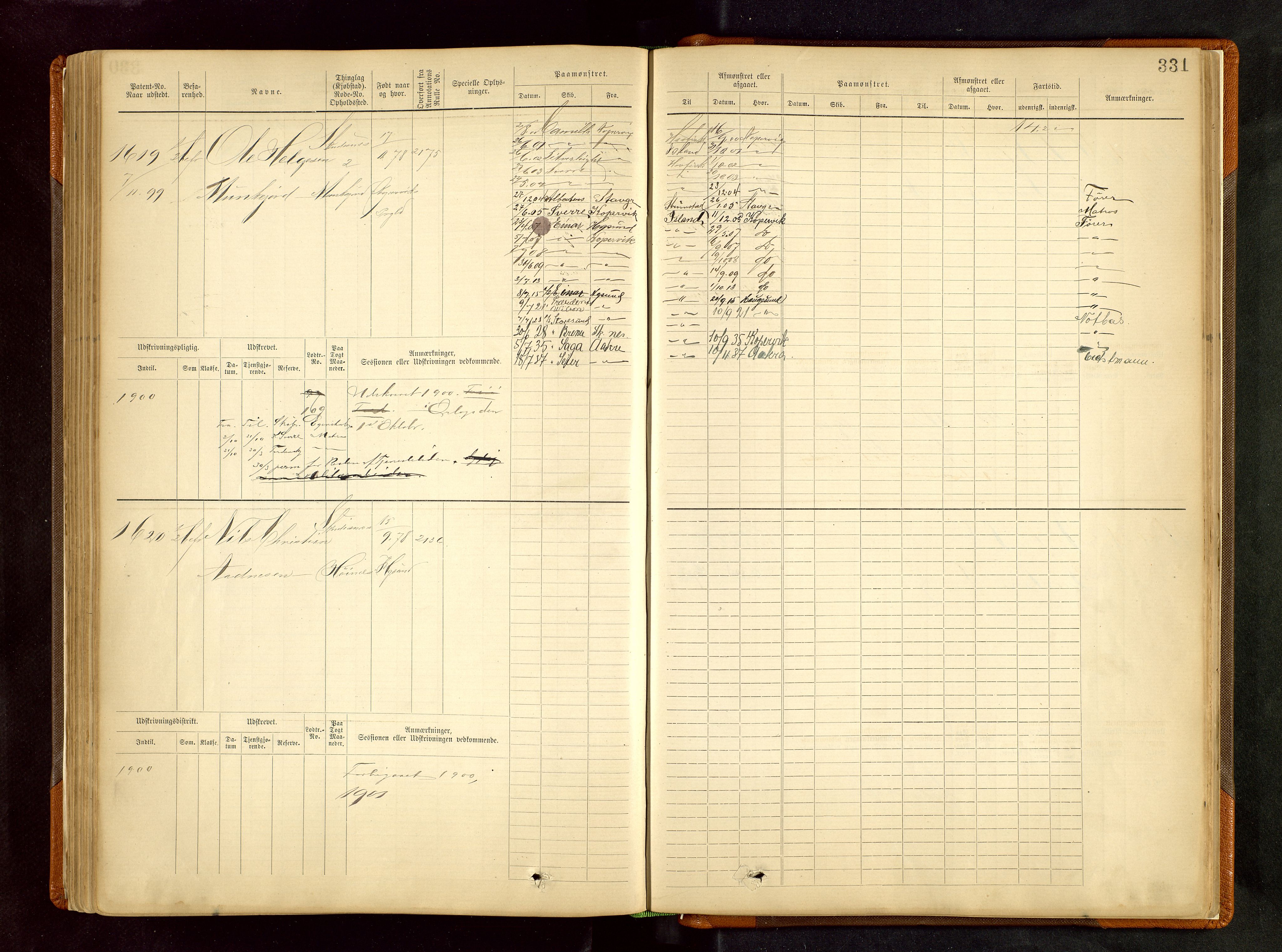 Haugesund sjømannskontor, AV/SAST-A-102007/F/Fb/Fbb/L0002: Sjøfartsrulle Skudenes kretsnr. 959-2439, 1860-1948, s. 331