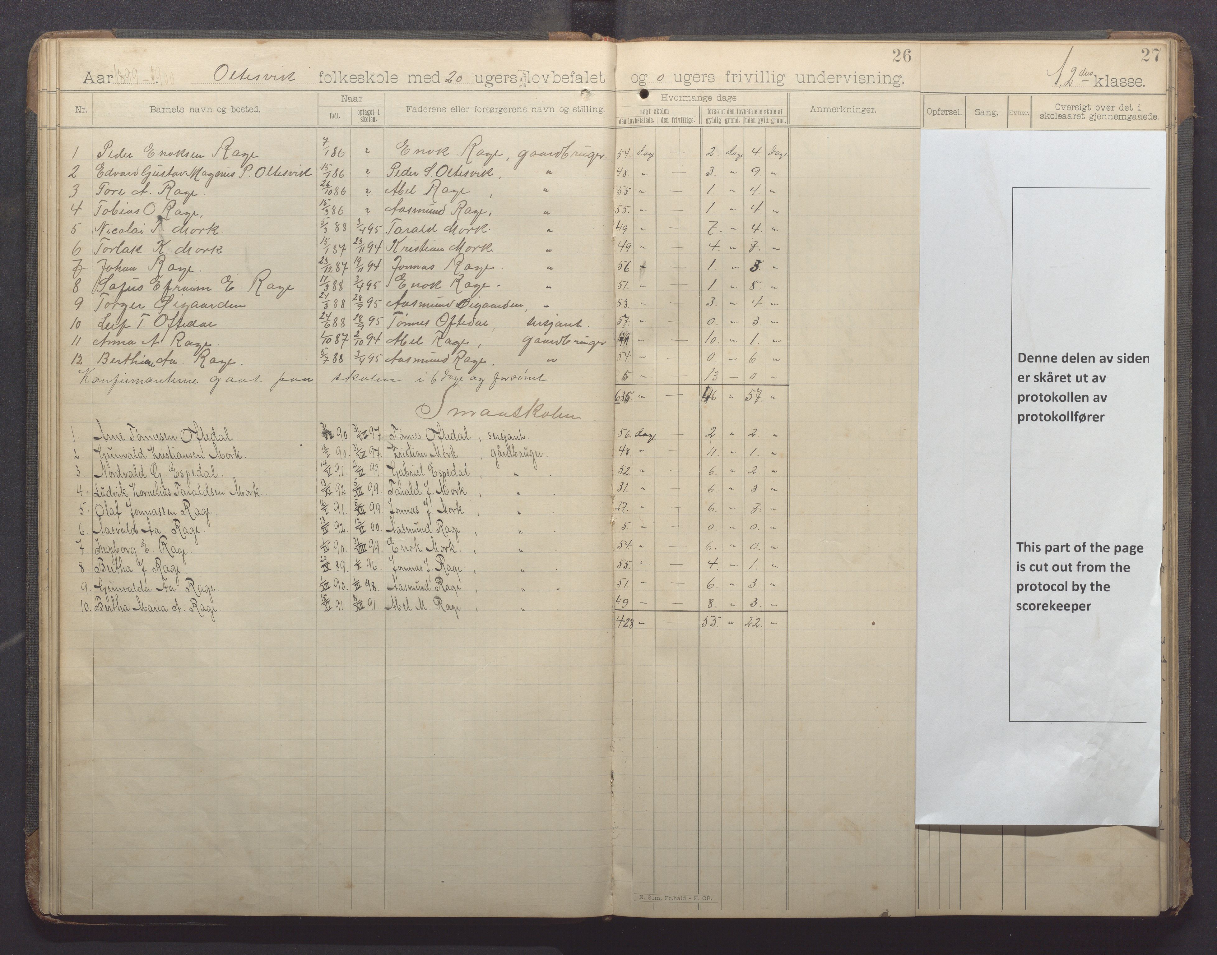 Høle kommune - Oltesvik skole, IKAR/K-100031/H/L0001: Skoleprotokoll, 1894-1915, s. 26