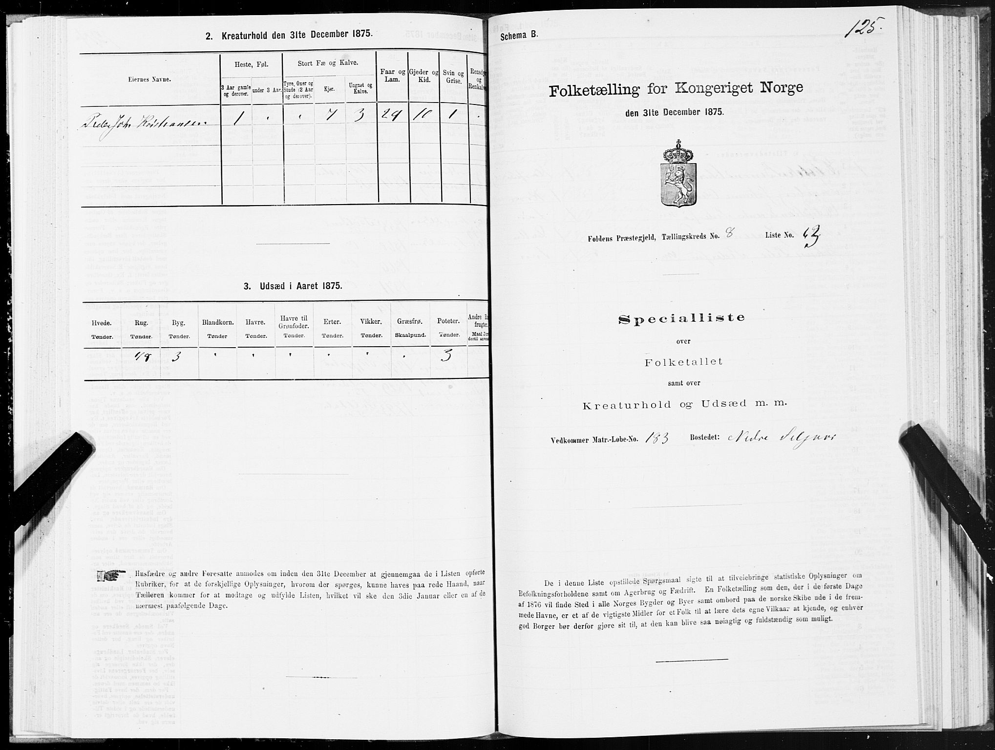 SAT, Folketelling 1875 for 1845P Folda prestegjeld, 1875, s. 3125