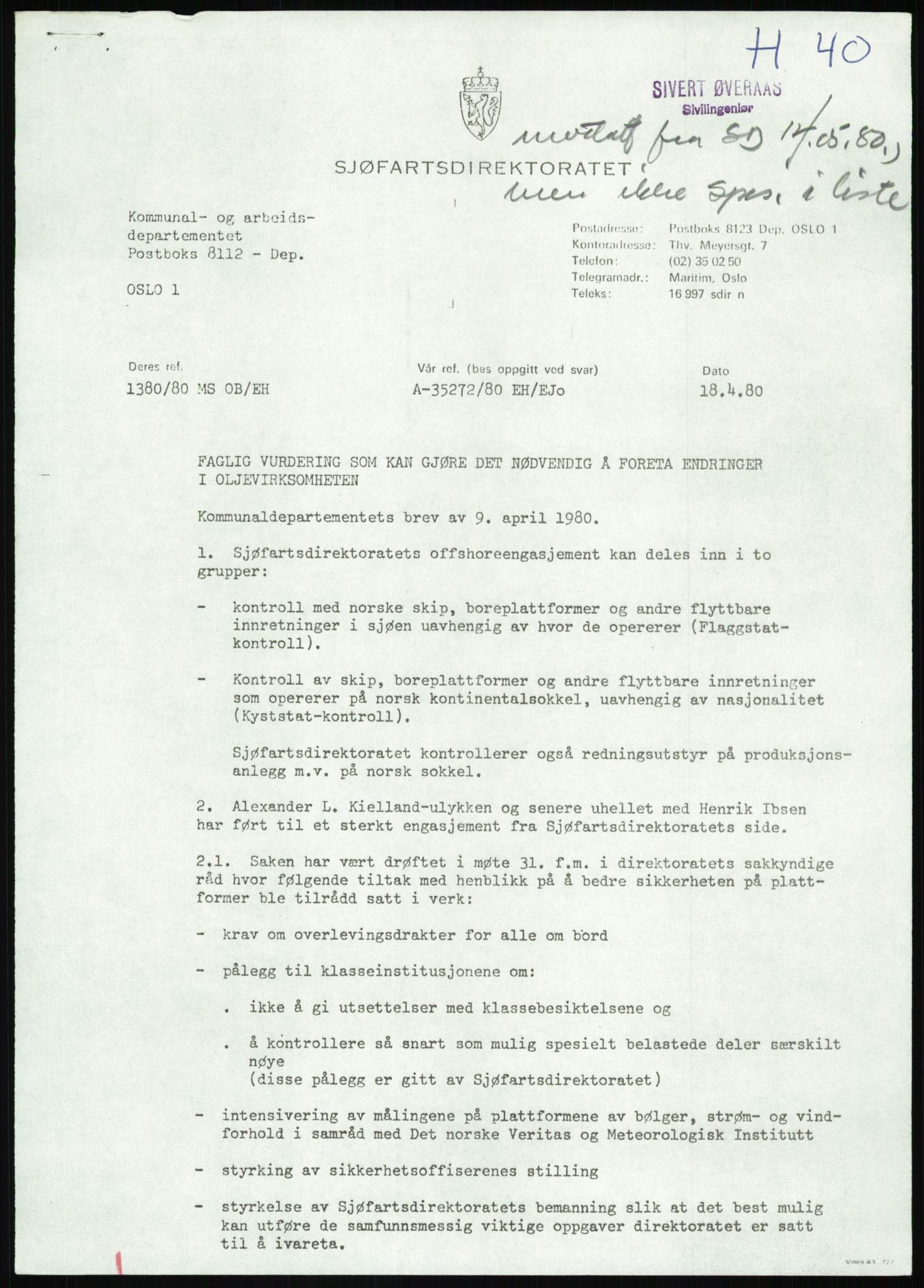 Justisdepartementet, Granskningskommisjonen ved Alexander Kielland-ulykken 27.3.1980, AV/RA-S-1165/D/L0013: H Sjøfartsdirektoratet og Skipskontrollen (H25-H43, H45, H47-H48, H50, H52)/I Det norske Veritas (I34, I41, I47), 1980-1981, s. 239