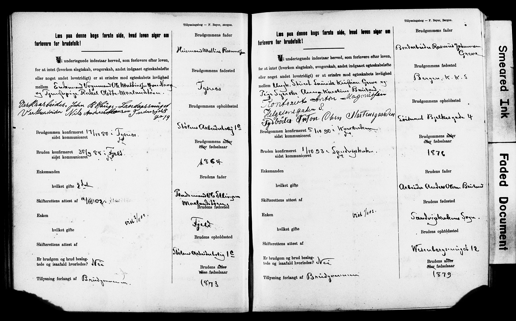 Mariakirken Sokneprestembete, AV/SAB-A-76901: Forlovererklæringer nr. II.5.2, 1901-1909, s. 37