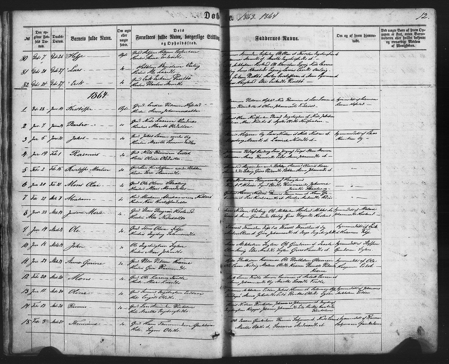 Fitjar sokneprestembete, AV/SAB-A-99926: Ministerialbok nr. A 1, 1862-1881, s. 12